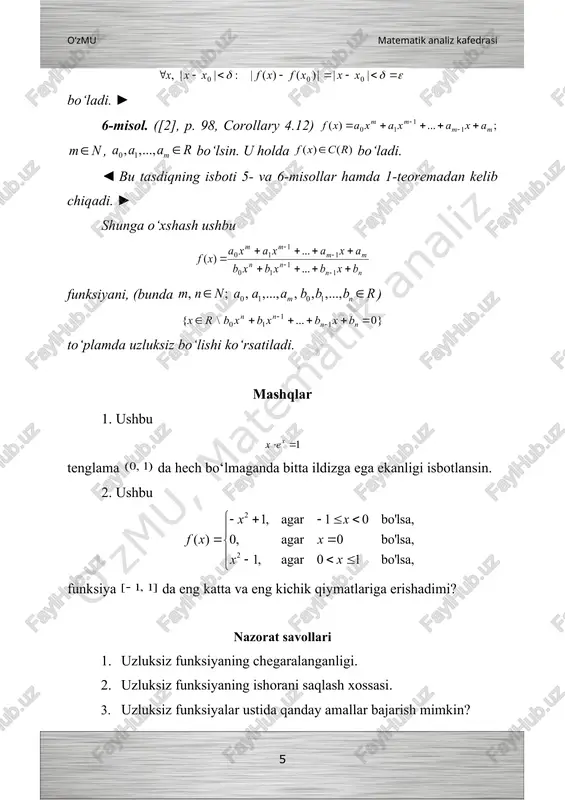 uzluksiz funksiyalarning lokal xossalari - Page 5