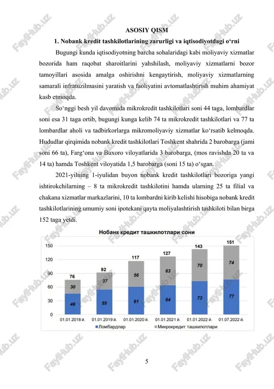 asi o‘rtacha 2,1 martaga oshishi kerak. yillar kesimida oladigan bo‘lsak, tijorat banklarining kapitallashuv darajasining oshishi quyidagi prognoz ko‘rsatkichlariga ega: 2011 yil – 4114 mlrd. so‘m; 2012 yil – 4731 mlrd. so‘m; 2013 yil – 5441 mlrd. so‘m; 2014 yil – 6257 mlrd. so‘m; 2015 yil – 7357 mlrd. so‘m bank tizimida amalga oshirilgan islohotlar 2012 yilda respublika bank tizimidagi islohotlar o‘zbekiston respublikasi prezidentining 2010 yil 26 noyabrdagi pq-1438-sonli qarori bilan tasdiqlangan “2011-2015 yillarda respublika moliya-bank tizimini yanada isloh qilish va barqarorligini oshirish hamda yuqori xalqaro reyting ko‘rsatkichlariga erishishning ustuvor yo‘nalishlari bo‘yicha kompleks chora-tadbirlar” dasturi hamda respublika moliya-bank tizimini rivojlantirishga oid boshqa hujjatlarda belgilangan vazifalarni bajarishga qaratildi, jumladan: - bank nazorati tizimini yanada takomillashtirish, bank nazorati bo‘yicha bazel qo‘mitasining yangi tavsiyalarini tatbiq etish bilan bog‘lik tadbirlarni davom ettirish; - mamlakat bank tizimi va tijorat banklari faoliyatini etakchi xalqaro reyting tashkilotlari tomonidan qo‘llaniladigan me’yor, andoza va ko‘rsatkichlar asosida baholash amaliyotini kengaytirish; - …