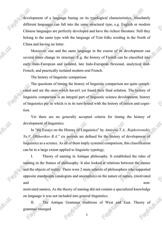 e which was in the focus of discussion was correlation of substances to their names. still already in the works of protagoras and aristotle there are statements related to distinguishing words, word combinations, linguistic categories like gender, case, number, definition of the sentence, classification of words into names and actions /parts of speech. these works served the basis for distinguishing linguistics into an independent science. e.g. many scholars, while compiling grammars of separate languages used the models of the languages with already described grammatical structures. (the principle of analogy). for example, while compiling the first english grammars the models of latin were widely used. the first grammars for the european languages were based on the latin grammars. the second period is characterized as a period of establishing the first scientific comparison of languages and this period is related to the general and rational grammar: port-royal grammar by arnauld a., lancelot …