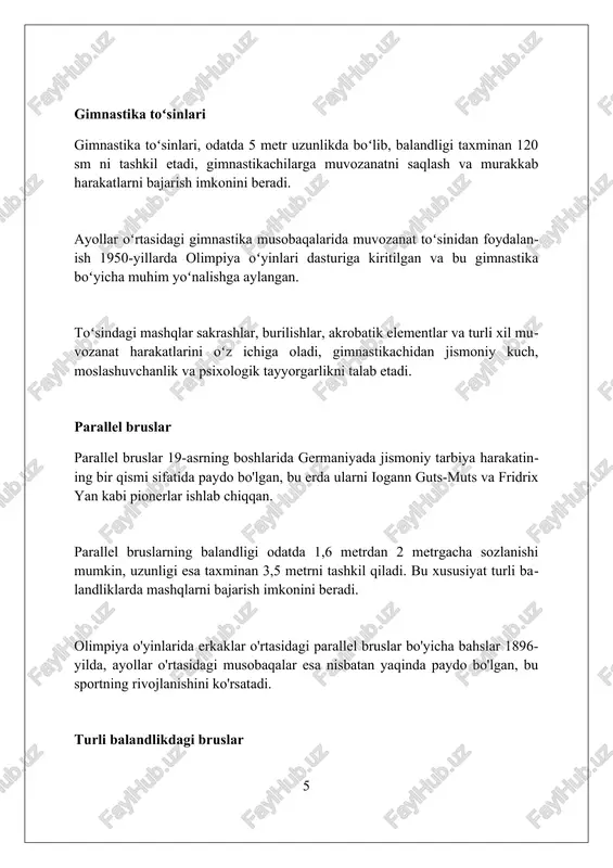 erkaklar va ayollar juftliklari, uchliklar (ayollar) va to'rtliklar (erkaklar) kabi 5 xil guruh mavjud bo'lib, ular musobaqalarda o'z mahoratini namoyish etadi. akrobatik gimnastika 1930-yillarda sovet ittifoqida shakllana boshlagan va 1974-yilda birinchi jahon chempionati o'tkazilgan, bu sportning xalqaro miqyosda tan olinishiga olib kelgan. xulosa gimnastika uzoq tarixga ega, turli xil jihozlarni o'z ichiga oladi va sportning ko'plab turlarini qamrab oladi, bu uning jozibadorligi va ahamiyatini ko'rsatadi. foydalanilgan adabiyotlar 1. gimnastika kelib chiqishi tarixi. gimastikaning asosiy jihozlari. 2. gimnastika turlari. 1. gimnastika tarixi: baley, j. (2000). sport gimnastikasi: gimnastika bo'yicha xalqaro qo'llanma. bloomfield, j., fricker, p. a., fitch, k. d. (eds.). (1992) 0 0 0 3