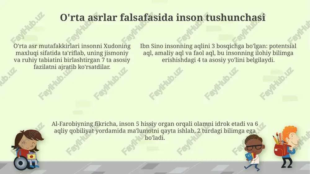 irib chiqaradi. texnologiyaning rivojlanishi 21-asrda insonning tabiat bilan munosabatini o'zgartirdi, bu esa ekologik muammolar va barqarorlik masalalarini 2 karra oshirdi. sun'iy intellekt (si) rivojlanishi insoniyat uchun yangi imkoniyatlar yaratadi, lekin ish o'rinlari yo'qolishi va 3 xavfsizlik xavflarini tug'dirishi mumkin. xulosa «xulosa» falsafiy asarning yakuniy qismi boʻlib, unda muallif butun tadqiqot davomida olingan 7 ta asosiy natijani umumlashtirib, 3 ta muhim xulosaga keladi. xulosada insonning mavjudligi 5 asosiy omilga bogʻliqligi ta’kidlanadi, ularning har biri insonning turli jihatlarini (masalan, biologik, ijtimoiy, ruhiy) ochib beradi. «xulosa»da falsafiy bahslar natijasi 10 dan ortiq mavhum tushunchalar orqali ifodalanadi va insonning dunyodagi oʻrni haqida aniqroq tasavvur beradi. e'tiboringiz uchun rahmat image1.png