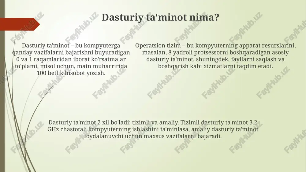 larni yo'qotish xavfini tug'diradi. kompyuterning kundalik hayotimizdagi o'rni kompyuterlar 90% ish joylarida muhim, ma'lumotlarni qayta ishlash, yozishmalar va taqdimotlar yaratishda yordam beradi, bu esa samaradorlikni oshiradi. kundalik hayotda kompyuterlar 75% aloqa vositasi sifatida ishlatiladi, elektron pochta, ijtimoiy tarmoqlar orqali do'stlar va oila bilan bog'lanish imkonini beradi. kundalik hayotda kompyuterlar 75% aloqa vositasi sifatida ishlatiladi, elektron pochta, ijtimoiy tarmoqlar orqali do'stlar va oila bilan bog'lanish imkonini beradi. sun'iy intellekt va kompyuterlar zamonaviy kompyuterlar si tizimlarining murakkab vazifalarni bajarishiga imkon beradigan tezkor protsessorlar (masalan, 8 yadroli) va katta hajmdagi xotiraga (masalan, 16 gb ram) ega. sun'iy intellekt (si) kompyuterlar orqali amalga oshiriladi, masalan, neyron tarmoqlar. ularning ishlashi katta hajmdagi ma'lumotlarni qayta ishlash va o'rganish algoritmlariga asoslangan. si kompyuterlar bilan birgalikda tibbiyotda kasalliklarni aniqlash, moliyada risklarni baholash va avtomobillarda avtopilot funksiyalarini yaratish kabi sohalarda qo'llaniladi. kompyuter texnologiyalarining kelajagi 6g texnologiyalari va ularning integratsiyasi tufayli bulutli kompyuterlar tobora ommalashadi, bu esa 10 gbit/s dan …