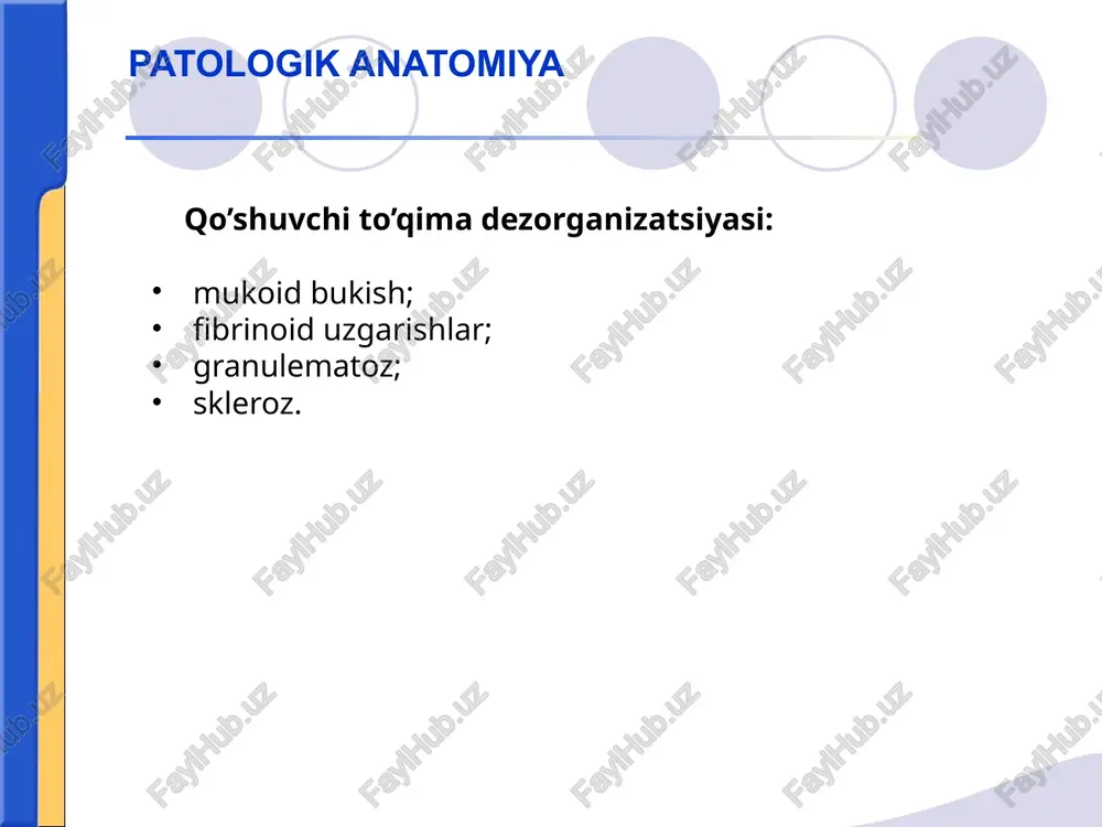 yurak cho’qqisida shovqinlarning mavjudligi. shovqinlar kuchi va davomiyligini aniqlash. rentgenologik tekshiruvlar: yurak kattalashishi, yurak qorinchalari pulsatsiyasi chuqurligining kamayishi, plevro-perikardial chatishishlarni mavjudligi. birlamchi revmokardit davolash prinsiplari bemor rejimi va parxezi revmokarditni aktivlik darajasi va qon aylanish buzilishi darajasiga qarab belgilanadi. revmokarditni medikamentlar bilan davolash revmatik jarayonni to’liq sundirishga, yurak qon-tomir yetishmovchiligini bartaraf etishga va organizm reaktivligini tiklashga yo’naltirilgan. birlamchi revmokardit mitral poroklar mitral klapan yetishmovchiligi (mke) bu porokda klapanlar mitral teshikni to’liq berkitmaydi va natijada sistola davrida chap qorinchadan qon chap bo’lmachaga qaytib oqib kiradi. mke 2 turi mavjud: organik funksional yurak poroklari funksional mke sabablari: atrioventrikulyar teshik fibroz xalkasini o’rab turuvchi mushaklar tonusini asab-vegetativ apparati taʼsiri ostida pasayishi va natijada bu xalkani kengayishi. organik mke sabablari: revmatizm bakterial endokardit ateroskleroz xordalar uzilishi, amiloidoz, kam hollarda sistemali qizil volchanka. yurak poroklari mitral klapan yetishmovchiligida gemodinamikani buzilishi yurak poroklari mke simptomatologiyasi shikoyatlar. bemorlar uzoq vaqt hech qanday shikoyat qilmaydilar. keyinchalik o’pka gipertenziyasiga …