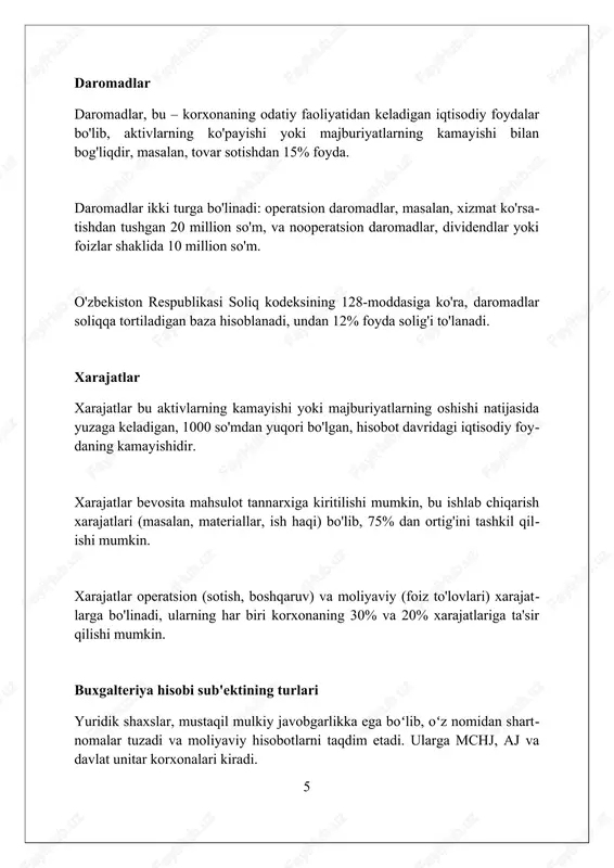 aniqlansa, ularni tuzatish zarurligini ta'kidlash kerak, bu esa keyingi moliyaviy hisobotlarga ta'sir qilishi mumkin. xulosa hisob sub'ekti va ob'ektlari buxgalteriya hisobining muhim asosidir, bu esa moliyaviy ma'lumotlarning aniq va ishonchli tarzda yuritilishini ta'minlaydi. foydalanilgan adabiyotlar 1. horngren, c. t., sundem, g. l., stratton, w. o. (2014). accounting. pearson education. 2. kimmel, p. d., weygandt, j. j., kieso, d. e. (2018). accounting: tools for business decision making. john wiley sons. 3. libby, r 0 0 0 7