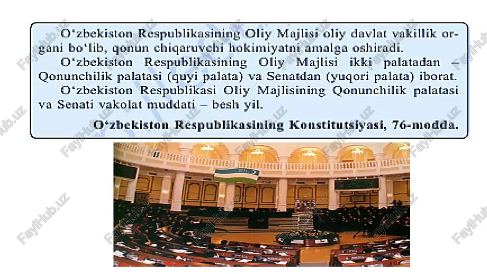 mahrum etish joylarida saqlanayotgan shaxslar saylanishi mumkin emas va saylovda qatnashmaydilar. boshqa har qanday hollarda fuqarolarning saylov huquqlarini to'g'ridan-to'g'ri yoki bilvosita cheklashga yo'l qo'yilmaydi. ko‘ppartiyaviylik tizimi 1991-yilning noyabrida asos solindi. uning maqsadi ijtimoiy himoyaga muhtoj aholi qatlami manfaatlarini himoya qilishga qaratilgan. ko‘ppartiyaviylik tizimi 1995-yil fevralda tuzilgan. sotsial-demokratik partiyalarning asosiy maqsadi jamiyatdagi ijtimoiy muammolarni hal etishga qaratilgan ko‘ppartiyaviylik tizimi 1995-yili iyunda tuzilgan. o‘zbekiston milliy tiklanish demokratik partiyasining asosiy maqsad-vazifasi milliy an’analarni va qadriyatlarni saqlashdan iborat ko‘ppartiyaviylik tizimi 2003-yil noyabrda tashkil topgan. o‘zbekiston liberal-demokratik partiyasi umum-milliy siyosiy tashkilot sifatida mulkdorlar qatlami, kichik biznes, fermerlik va dehqon xo‘jaliklari vakillari, ishlab chiqarishning yuqori malakali mutaxassislari va boshqaruv xodimlari, ishbilarmonlar manfaatlarini ifodalaydi va himoya qiladi. ko‘ppartiyaviylik tizimi 2019 yilning 8 yanvar kuni oʻzbekiston ekologik partiyasi tuzildi. ekologik xavfsizlikka erishish, hozirgi va kelajak avlod uchun tabiiy resurslarni saqlash va qulay atrof muhitni yaratishga yoʻnaltirilgan davlat siyosatini roʻyobga chiqarishni taʼminlash, atrof muhitni muhofaza qilish va tabiiy resurslarni …