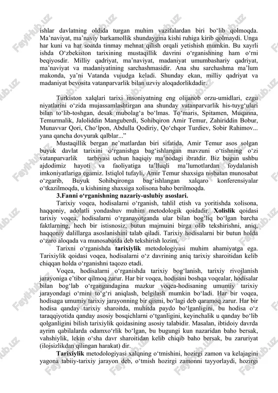 da milliy davlatchilik asoslarini mustahkamlashga qaratilgan kuchli davlatdan – kuchli fuqarolik jamiyatiga boqichma-bosqich o‘tish vazifasi qo‘yildi. natijada, mamlakatning siyosiy va iqtisodiy hayotida demokratlashtirish va liberallashtirish jarayonlari chuqurlashdi, inson haq-huquqlari va erkinliklarini himoya qiluvchi mustaqil sud tizimi mustahkamlandi, fuqarolik jamiyati asoslari rivojlandi, fuqarolarning iqtisodiy va siyosiy faolligi ortib bordi. 2017 yildan boshlab yangi, to‘rtinchi bosqichga qadam qo‘ydik. ushbu bosqich demokratik islohotlar va mamlakatni modernizatsiyalash jarayonini yanada chuqurlashtirish bosqichi hisoblanadi. o‘zbekistonda olib borilayotgan islohotlar samarasini yanada oshirish, davlat va jamiyatning har tomonlama va jadal rivojlanishi uchun shart-sharoitlar yaratish, mamlakatimizni modernizatsiya qilish hamda hayotning barcha sohalarini liberallashtirish bo‘yicha ustuvor yo‘nalishlarni amalga oshirish maqsadida o‘zbekiston respublikasi prezidenti sh.mirziyoev tomonidan olib borilayotgan izchil islohotlar, qabul qilingan xarakatlar strategiyasi va boshqa davlat dasturlarini amalga oshirish borasida olib borilayotgan chuqur islohotlar natijalarini o‘rganishga qaratilgan. ushbu bosqich davlat hokimiyati va boshqaruvini yanada demokratlashtirish, xalq davlat uchun emas, davlat idoralari xalq uchun xizmat qilishi kerak tamoyilining ilgari surilishi, xalq …