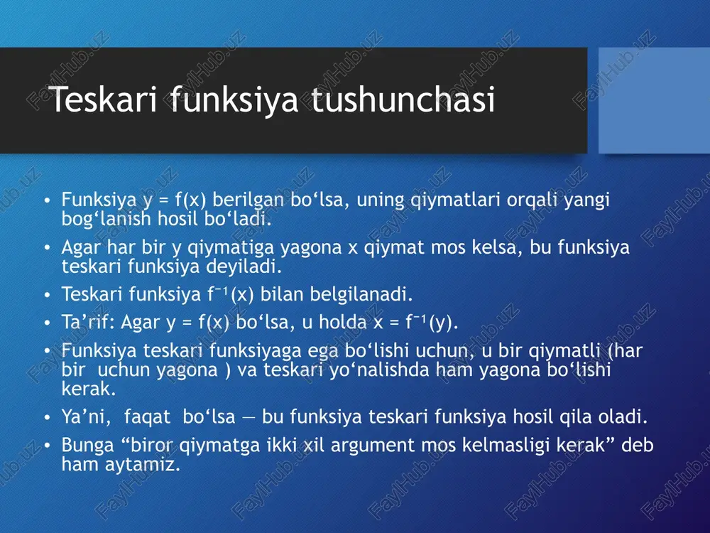 teskari funksiya. chegaralari cheklangan va cheklanmagan funksiyakar - Page 5