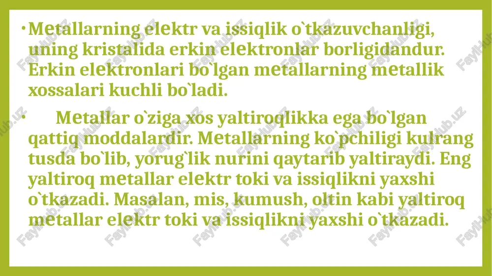 silikatlar tarkibi­da uchraydi. seziy elementi rubidiyga qaraganda ancha siyrak ele­ment hisoblanadi. tarkibida eng ko’p seziy bo’lgan mineral - polu­sit 4cs2o. 4al2o3. 18sio2. 2h2o dir. fransiy elementi minerallari tabiatda uchramaydi, uning izo­toplari sun’iy ravishda hosil qilinadi. olinishi. tarkibida bu elementlar bo’lgan minerallar birinchi navbatda boyitiladi. boyitilgan rudalar tarkibidagi elementlarni eritmaga yoki qayta ishlash uchun qulay holga aylantirilib quyidagi usullar bilan olinadi: 1.li2.al2o3. 2sio2 + h2so4 = li2 so4 + al2o3. 2sio2 + h2o hosil qilingan li2so4 ni karbonatlar holida cho’ktiriladi: li2so4 + na2 co3 = li2 co3 + na2so4 hosil qilingan karbonatlar hcl ishtirokida eritmaga o’tkaziladi. hosil qilingan licl ni 1:1 nisbatda kcl tuzi bilan aralash­tirib suyuqlantiriladi va elektroliz qilinadi. bunda anod sifati­da grafitdan, katod sifatida temir elektrodlardan foydalaniladi. katodda li metali qaytariladi: li+ + e = lio anodda esa xlor ioni oksidlanadi: 2cl- - 2 e = cl2 li2co3 + 2hcl 2licl + h2o + co2 ikkinchi guruh asosiy guruhchasi …
