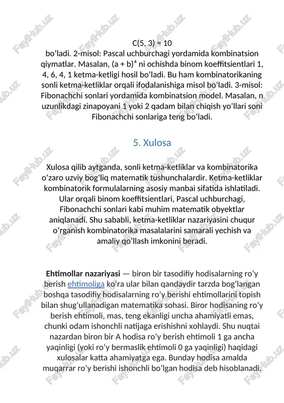 sonli ketma-ketliklarni kombinatorika, ehtimollar nazariyasidagi tatbiqlari - Page 5
