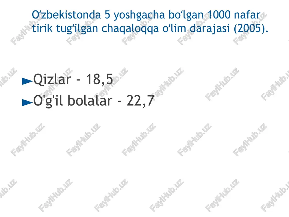 birlashtirilgan butun oksipital suyak qisqa bo'yin va yuqori rivojlanish nuqsoni orqa miya bo'limlari. jigar erta tug'ilgan chaqaloqlarda nisbatan katta bo'lgan jigar fiziologik etuklikning etishmasligidan aziyat chekadi. hajmining o'sishining bir qismi bu organda ekstramedullar gematopoezning davom etishi bilan bog'liq. jigarning ko'p yoki ko'p funktsiyalari ularga qo'yiladigan talablarga javob bermaydi. deyarli barcha yangi tug'ilgan chaqaloqlarda, ayniqsa, vazni past bo'lganlarda, tug'ruqdan keyingi birinchi haftada fiziologik sariqlikning o'tish davri mavjud. bu sariqlik ham xomilalik qizil qon hujayralarining parchalanishi, ham jigar hujayralarining safro funktsiyasining mos kelmasligi bilan bog'liq. rivojlanishni tug’ma nuqsonlari rivojlanishni tug’ma nuqsonlari rivojlanishning tug’ma nuqsonlari turli organlar va tizimlar rivojlanishining tanqidiy davrlari va yuzaga keladigan malformatsiyalar yangi tug'ilgan chaqaloqlarning respiratoriy ditress sindromi (rds) - hayotning birinchi soatlarida yoki kunlarida bolalarda sirt faol moddalar tizimining birlamchi etishmovchiligi, o'pka to'qimalarining etishmovchiligi, o'pkada yuzaga keladigan patologik jarayonlar tufayli o'tkir nafas etishmovchiligi namoyon bo'lishi bilan rivojlanadigan o'pkada yuqumli bo'lmagan patologik jarayon. tananing hayotiy funktsiyalarini sezilarli darajada inhibe …