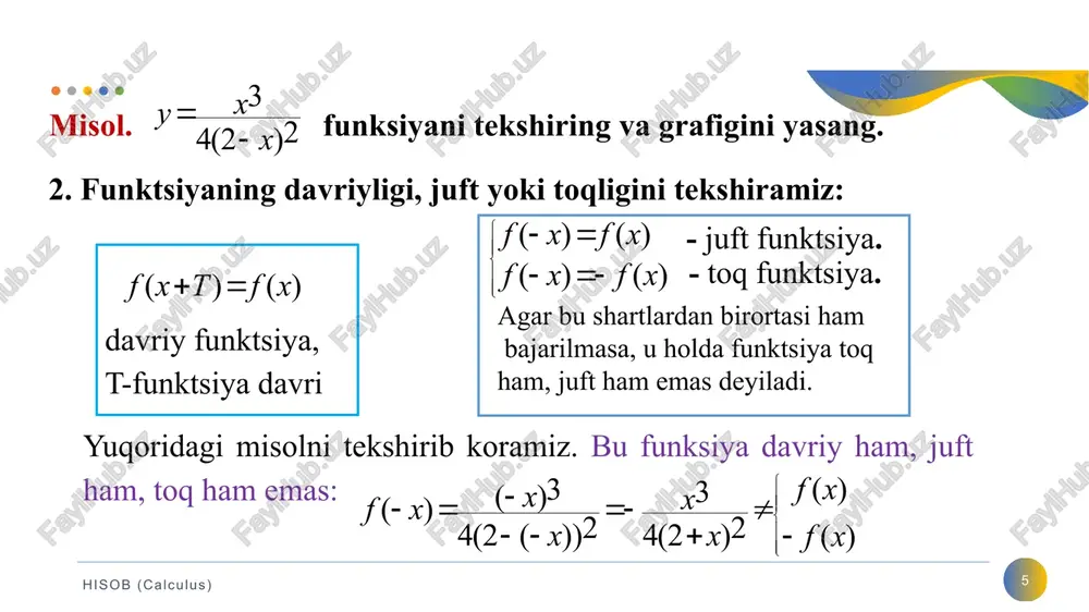 funksiyani hosila yordamida to’la tekshirish va grafigini yasash - Page 5