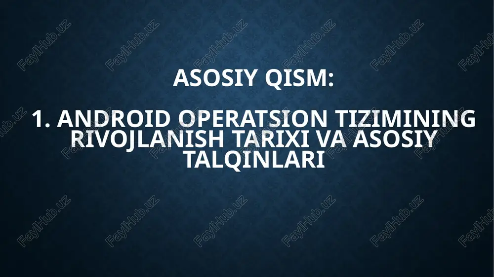 haqida batafsil ma’lumot” — qnb.uz blogi, android arxitekturasi va qo‘llanilishi. qnb.uz “har qanday televizor uchun android tv: xiaomi tv stick …” — ict.xabar.uz, android tv platforma xususiyatlari. ict.xabar.uz “wear os system ui” (o‘zbek tilidagi sahifa) — google play, wear os tizimiy interfeysi va yangilanishlari. google play image2.png image3.jpeg image4.jpeg image5.png image6.jpeg image7.png image8.jpeg image9.jpeg image10.jpeg image11.jpeg image12.jpeg image13.png image14.jpeg image15.jpeg /docprops/thumbnail.jpeg