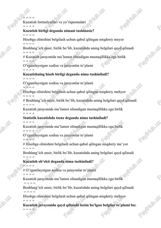 bo’yicha guruhlarga ajratish tushuniladi = = = = ijtimoiy xodisa va jarayonlarni tipik belgilari bo’yicha guruhga ajratish tushuniladi = = = = ijtimoiy xodisalar va jarayonlar haqidagi ma’lumotlarni jamlash tushuniladi = = = = guruhlash uchun asos kelib olingan belgi tushuniladi + + + + guruhlash belgisi deganda nima tushuniladi? = = = = hodisa va jarayonlarni miqdor va sifat jixatdan tavsiflovchi belgi tushiniladi = = = = har bir guruxni tavsiflovchi belgi tushuniladi = = = = ma’lumotlarni tavsiflash uchun qo’llaniladigan belgi tushiniladi = = = = # guruhlash uchun asos qilib olingan belgi tushuniladi + + + + guruhlash oralig’i (interval) bu: = = = = birinchi va oxirgi gurux orasidagi farqdir = = = = # eng katta va eng kichik variantlar ayirmasining guruhlar soniga nisbatidir = = = = eng katta va eng kichik gurux orasidagi farqdir = = = = gurux ko’rsatkichlarining miqdorlari orasidagi farqdir …