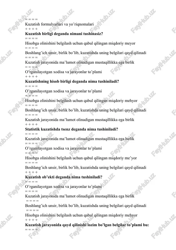 odisa va jarayonlarni tipik belgilari bo’yicha guruhga ajratish tushuniladi = = = = ijtimoiy xodisalar va jarayonlar haqidagi ma’lumotlarni jamlash tushuniladi = = = = guruhlash uchun asos kelib olingan belgi tushuniladi + + + + guruhlash belgisi deganda nima tushuniladi? = = = = hodisa va jarayonlarni miqdor va sifat jixatdan tavsiflovchi belgi tushiniladi = = = = har bir guruxni tavsiflovchi belgi tushuniladi = = = = ma’lumotlarni tavsiflash uchun qo’llaniladigan belgi tushiniladi = = = = guruhlash uchun asos qilib olingan belgi tushuniladi + + + + guruhlash oralig’i (interval) bu: = = = = birinchi va oxirgi gurux orasidagi farqdir = = = = eng katta va eng kichik variantlar ayirmasining guruhlar soniga nisbatidir = = = = eng katta va eng kichik gurux orasidagi farqdir = = = = gurux ko’rsatkichlarining miqdorlari orasidagi farqdir + + + + statistik guruhlash turlari: = = = = …