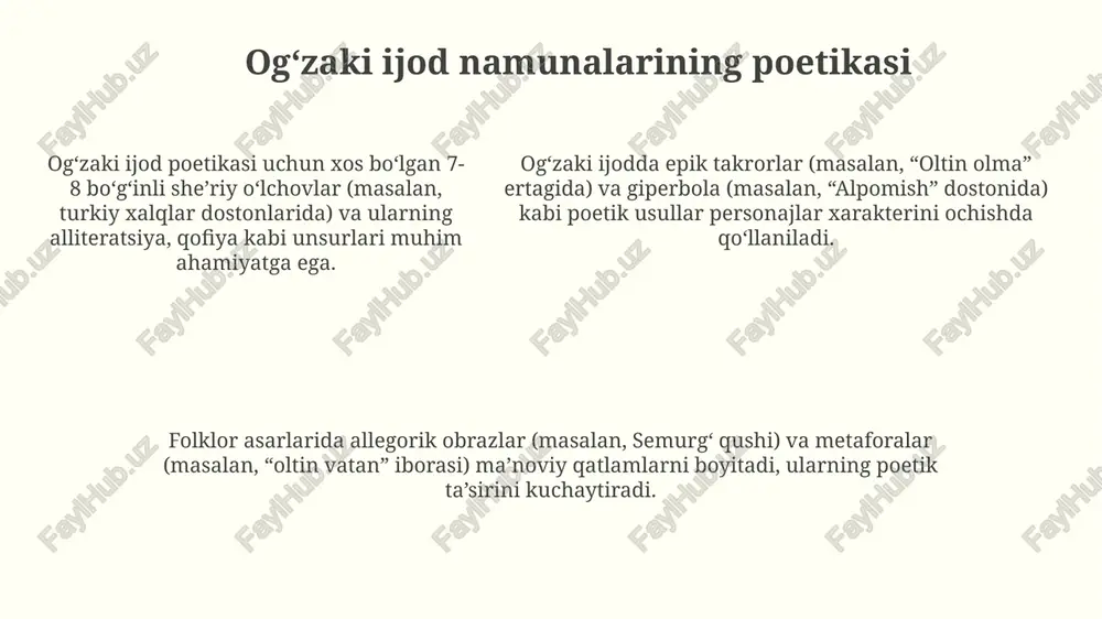 ogʻzaki xalq ijodiyotining oʻziga xos xususiyatlari - Page 5