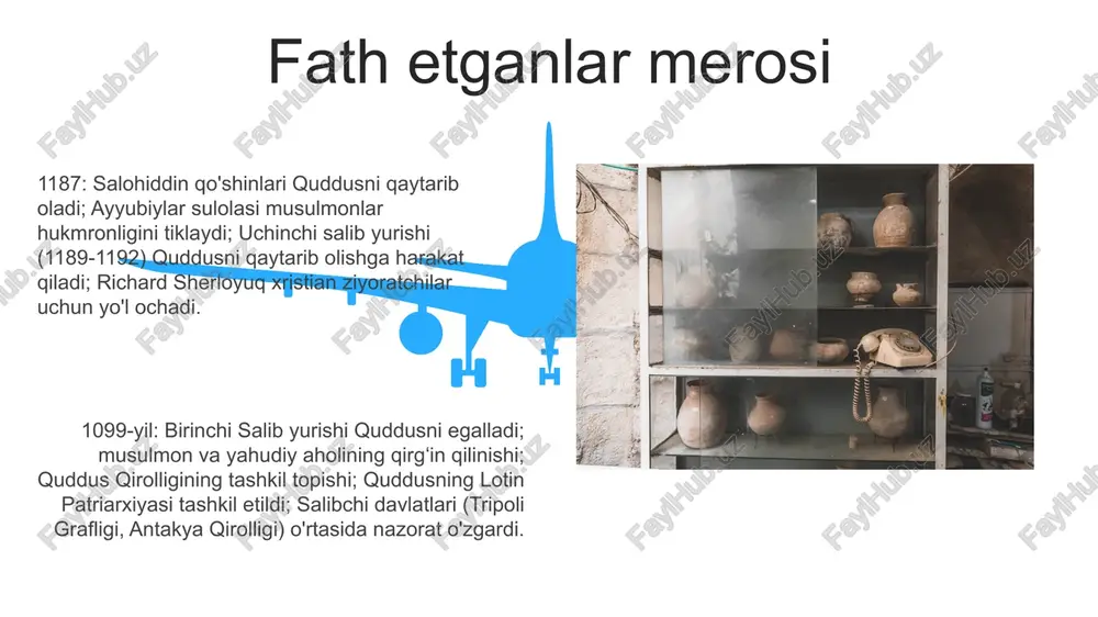 i quvildi; musulmonlar hukmronligi tiklandi; nisbiy diniy bag'rikenglik qayta o'rnatildi; quddus islom dinining va ilm-fanining muhim markazi bo'lib qoldi; shaharning xilma-xil aholisi qaytadan joylashdi, ammo shahar o'zi qamal davrida katta zarar ko'rdi. musulmonlar hukmronligi ostidagi quddus hayoti umoyyad xalifaligi va quddus umayya xalifaligining keng hududidagi muhim markazga aylandi, musulmon, nasroni va yahudiy ziyoratchilarni o'ziga tortdi. qoya gumbazi va al-aqsa masjidini o'z ichiga olgan yirik qurilish loyihalari umayya davrida (661-750 yillar) quddus shahrining qiyofasini sezilarli darajada o'zgartirdi. birinchi salib yurishi (1096-1099) qonli qamaldan so'ng, quddusning salibchilar qo'shinlari tomonidan qaytarib olinishi bilan yakunlandi birinchi salib yurishi (1096-1099) qonli qamaldan so'ng, quddusning salibchilar qo'shinlari tomonidan qaytarib olinishi bilan yakunlandi ikki boʻysundirishni taqqoslash va farqlash ierusalimning diniy va siyosiy manzarasini sezilarli darajada o'zgartirdi, shahar demografiyasi va muqaddas joylar ustidan nazoratga ta'sir ko'rsatdi umar xalifa boshchiligidagi 638-yilgi quddusni musulmonlar tomonidan bosib olinishi vizantiya hukmronligidan nisbatan tinch hokimiyat almashinuviga olib keldi, nasroniylar va yahudiylarga din erkinligini …
