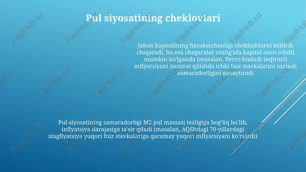 mkin pul-kredit siyosati vositalari va foiz stavkalari inflatsiya kutilmalari pul-kredit siyosatining samaradorligiga sezilarli ta'sir qiladi. yuqori inflatsiyani kutgan odamlar yuqori ish haqi va foiz stavkalarini talab qiladilar, bu esa ish haqi-narx spiralini keltirib chiqaradi filipps egri chiziği inflyasiya va ishsizlik o'rtasidagi teskari bog'lanishni ko'rsatadi; past ishsizlik ko'pincha yuqori inflyasiya bilan bog'liq filipps egri chiziği inflyasiya va ishsizlik o'rtasidagi teskari bog'lanishni ko'rsatadi; past ishsizlik ko'pincha yuqori inflyasiya bilan bog'liq fisher effekti va real vs. nominal foiz stavkalari fisher effekti: nominal foiz stavkasi (i) ≈ real foiz stavkasi (r) + kutilgan inflyatsiya (π). yuqori kutilgan inflyatsiya (masalan, yevrozonada 5%) nominal stavkalarning oshishiga olib keladi (masalan, germaniyadagi 7% obligatsiya daromadi 2% real stavkani aks ettiradi) nominal va real foiz stavkalari: nominal foiz stavkalari ko'rsatilgan foiz to'lovini aks ettiradi, real foiz stavkalari esa inflyatsiyani hisobga olib, sotib olish qobiliyatining haqiqiy o'sishini ko'rsatadi. masalan, 10% nominal stavka va 4% inflyatsiya 6% real daromad beradi inflyatsiya-foiz …
