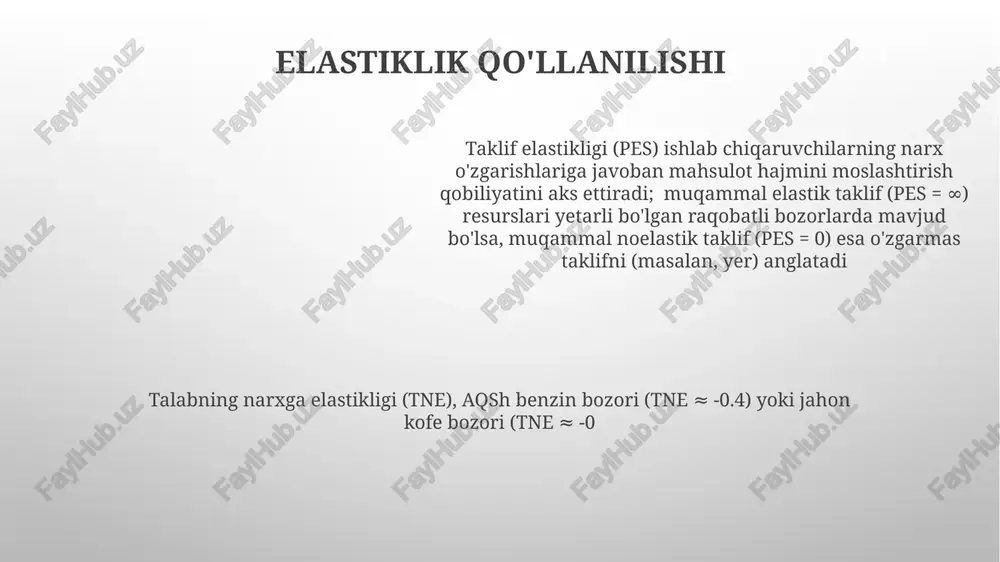 da aqsh bugʻdoy bozorida qd=100 birlik, qs=50 birlik boʻlib, 50 birlik kamchilikni keltirib chiqaradi. bozor kuchlari ta'siri ostida narx oʻzgarishi muvozanatni tiklaydi. bozor muvozanati qd qs ga teng bo'lganda yuz beradi, muvozanat narxini (pe) va miqdorini (qe) aniqlaydi. masalan, jahon kofe bozorida pe 1 funt uchun 2.50$ va qe 10 million funt bo'lishi mumkin bozor muvozanati qd qs ga teng bo'lganda yuz beradi, muvozanat narxini (pe) va miqdorini (qe) aniqlaydi. masalan, jahon kofe bozorida pe 1 funt uchun 2.50$ va qe 10 million funt bo'lishi mumkin bozor muvozanat nuqtasi bozor muvozanat nuqtasi (bmn): taklif (ts) va talab (td) egri chiziqlari kesishgan joyda; masalan, chikago bugʻdoy bozorida ts = 100 dona va td = 100 dona boʻlganda, narx = 5$/dona. muvozanat narxi 5$. talab turli narxlarda iste'molchining xarid qilish istagini ifodalaydi. masalan, nyu-york shahri benzin bozorida narx $3 dan $5 ga oshganda qd 150 dan 100 birlikka kamayadi, bu talabning narx …