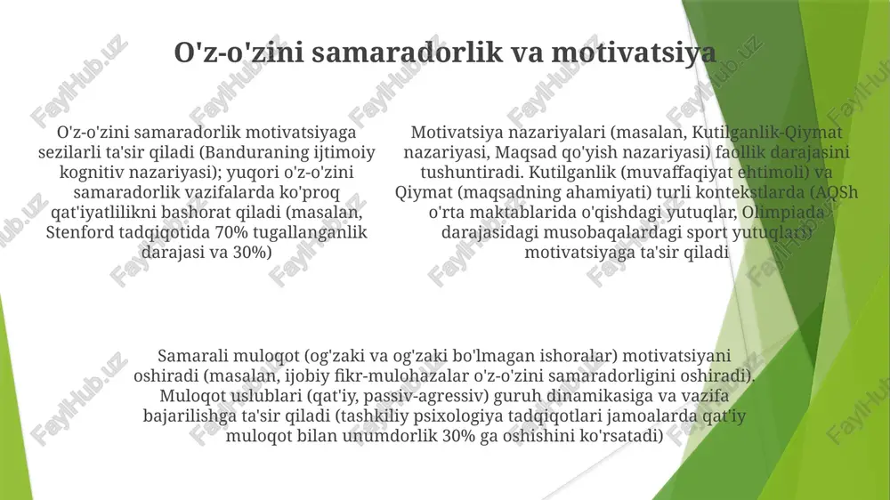 yu (mi) empatiya (rodjers, 1951) va shaxsga yo'naltirilgan muloqotdan foydalanib, turli xil aholi orasida xulq-atvor o'zgarishi (masalan, chekishni tashlash, vazn yo'qotish) uchun ichki motivatsiyani oshiradi (proxaska va diklementning transteoretik modeli) e'tiboringiz uchun rahmat @taqdimot_robot