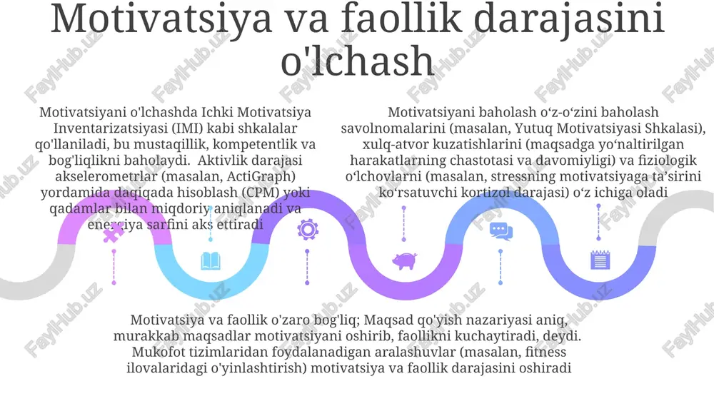 di. o'rganishlar mustaqillikni qo'llab-quvvatlash (masalan, nyu-yorkdagi 10 haftalik yoga darsida tanlov imkoniyatini berish) va kompetensiyani rivojlantirish imkoniyatlarini (masalan, parijdagi 500 so'zlik inshoning shaxsiylashtirilgan bahosini taqdim etish) motivatsiya va farovonlikni oshirishiga ishora qiladi faollikning motivatsion ta'siri sdt prinsiplariga bog'liq sales 1st qtr 2nd qtr 100 0 sales 1st qtr 2nd qtr 100 0 sales 1st qtr 2nd qtr 100 0 stressning motivatsiyaga ta'siri vaqt o'tishi bilan motivatsiyani saqlash ijtimoiy yordam (yugurish klubiga qo'shilish, do'st bilan hamkorlik) mas'uliyatni oshiradi va rag'batlantiradi, to'siqlarni yengishga yordam beradi. maqsadlarni muntazam ko'rib chiqish va sozlash (oylik tekshiruvlar) muhim maqsad qo'yish (smart maqsadlar: aniq, o'lchanuvchi, erishiladigan, tegishli, vaqt bilan chegaralangan) juda muhim. katta maqsadlarni (masalan, marafon yugurish) kichikroq, boshqarish mumkin bo'lgan qadamlarga bo'ling (masalan, 3-haftada 5 km, 6-haftada 10 km, 15 km gacha) maqsad qo'yish (smart maqsadlar: aniq, o'lchanuvchi, erishiladigan, tegishli, vaqt bilan chegaralangan) juda muhim. katta maqsadlarni (masalan, marafon yugurish) kichikroq, boshqarish mumkin bo'lgan qadamlarga bo'ling …