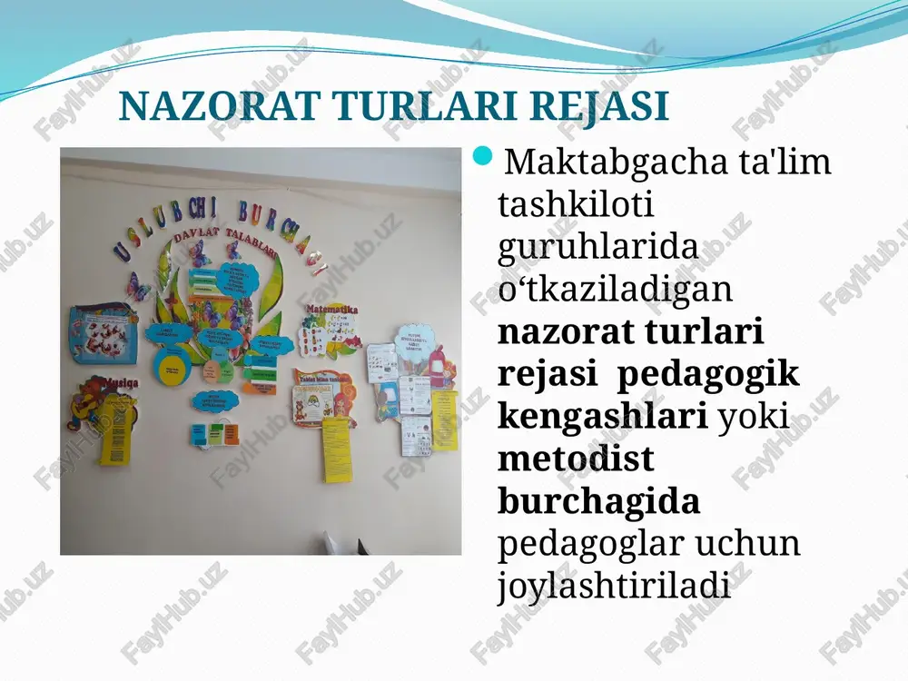 ng rivojlanish xaritalarining yuritilishi tahlili ________________________________________________________________________________________________________________________________________________________________________________________________________________________________________________________________________________________________________________________________________________________________________ 7.pedagoglar bilan o‘zaro xamkorlik rejasi ________________________________________________________________________________________________________________________________________________________________________________________________________________________________________ 14 namuna ma'lumotnoma “pedagoglarning ish xujjatlari va ularni yuritilishi” mavzuli nazorat t.r tarbiyachining i.sh. 1.pedagogning ish xujjatlari mtv ning 155 -sonli buyruq bo‘yicha hujjatlarni yuritilishi 2.shaxsiy ish reja daftarining yuritilishini 3. tabel, filtr va patronaj daftari yuritilishi 4.frontal mashg‘ulotni rejalashtirilishi va mashg‘ulot konspekti 5. ota-onalar haqida ma'lumotlar 6. bolaning rivojlanish xaritalarining yuritilishi tahlili 7.pedagoglar bilan o‘zaro xamkorlik rejasi 8. tarbiyachilar tomonidan kuzatuv daftarining yuritilishi 9.xar bir xujjatning xolati 10.pedagoglarning ushbu xujjatlarni yuritilishi bo‘yicha malakalari jami to‘plangan ball 1 mamanova xurshida 10 10 9 10 10 10 5 0 10 9 83 2 raxmatillaeva feruza 10 8 9 10 9 7 5 1 10 8 77 3 muxtorova adolat 10 8 9 10 9 7 5 1 10 8 77 4 qunduzova sevara 10 8 8 9 10 7 5 0 9 9 75 15 “pedagoglarning ish xujjatlari va …