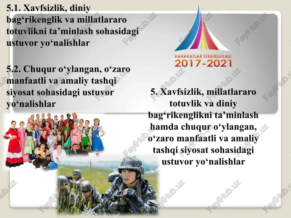 chi konstitutsiyaviy kafolatdir. jamiyat barqarorligiga to`siq bo`luvchi illatlarning yana biri terrorizmdir. nega inson uni dunyoga keltirgan ona yurti, vatani, millatiga qarshi chiqadi? nega g`ayriinsoniy faoliyat yuritib, o`z yurtdoshlarini o`ldiradi, butun xalq mehnati bilan yaratilgan binolarni, inshootlarni vayron qiladi? bunday vahshiyona faoliyat ko`pincha siyosiy maqsadlarda –hokimiyatni egallash uchun amalga oshiriladi. shu nuqtai nazardan qaraganda, bozor iqtisodiyotini shakllantirishda amalga oshirilayotgan ijtimoiy-iqtisodiy, dunyoviy demokratik huquqiy davlat va fuqarolik jamiyatini barpo qilishga qaratilgan siyosiy-huquqiy hamda vatanparvarlik, milliy istiqlol g`oyasi va komil insonni shakllantirishga yo`naltirilgan ma`naviy-ma`rifiy islohotlar-yuqoridagi kabi holatlarning oldini olish, barqaror riovojlanishining asosiy omillari hisoblanadi. o`zbekistonda aksilterror xarakat o`zbekistonliklar jahonda shu jumladan, markaziy osiyo mintaqasida terrorchilik bilan bog`liq qaynoq nuqtalar borligini juda yaxshi biladilar.o`zbekiston respublikasi bilan chegaradosh afg`oniston va bir mintaqada joylashgan pokiston kabi davlatlar hududida jonoyatshi-terrorchilar harbiy tayyorgarlikdan o`tib, o`zbekistonga kirishishga harakat qilayotganliklari hech kimga sir emas. ularning maqsadi kimyoviy, bioogik qurollardan, kompyuter tarmoqlaridan foydalanib harbiy harakatlarini boshlashdir. o`zbekiston hududida sodir etilgan bir …