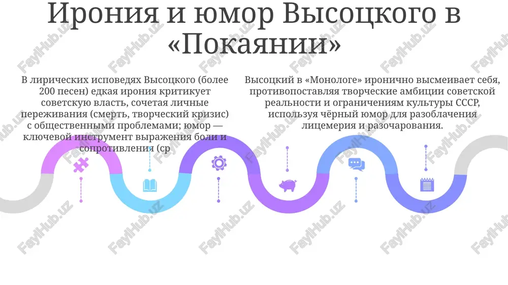 uchnie diskussii i xudojestvennie interpretatsii. ego emotsionalniy vokal, sochetayushiy avtorskuyu pesnyu i bardovskuyu traditsiyu, sozdal unikalniy janr. vliyanie amerikanskogo folka i blyuza sdelalo muziku visotskogo mirovim yavleniem. vistupleniya v teatre na taganke zakrepili ego status. liricheskoe priznanie 01 02 03 visotskiy (1938-1980) masterski sochetaet liricheskoe ispovedanie s sotsialno-politicheskim kommentariem, otrajaya slojnosti sovetskoy rossii xx veka. temi: ekzistentsialniy ujas, kritika obshestva, borba lichnosti s sistemoy. muzikalnie stili raznoobrazni: folk, bardovskaya pesnya, shanson. analiz tekstovix, muzikalnix i kontekstualnix elementov tvorchestva visotskogo viyavlyaet tonkie strategii peredachi lichnix ispovedey v usloviyax tsenzuri. allegorii, metafori i allyuzii pozvolyali emu izbegat pryamoy politicheskoy kritiki, kosvenno virajaya vzglyadi na problemi sssr, zatragivayushie jizn millionov sovetskix grajdan. visotskiy v svoix pesnyax, chasto ot pervogo litsa, iskrenne virajal chuvstva — lyubov (naprimer, "ballada o materi"), utratu, razocharovanie i razmishleniya o smerti, zatragivaya sudbi mnogix geroev sales 1st qtr 2nd qtr 100 0 sales 1st qtr 2nd qtr 100 0 …