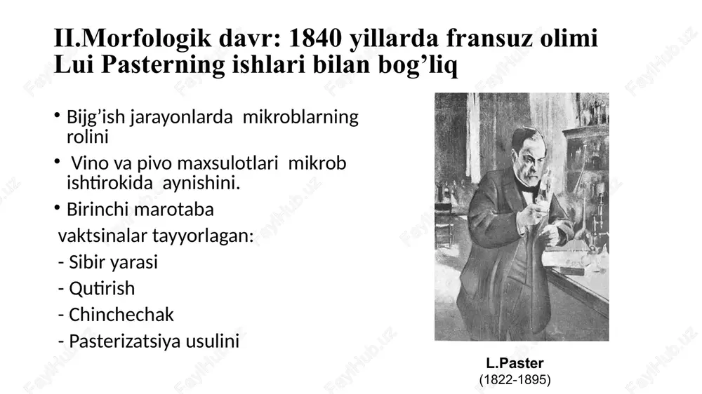 hda ahamiyati bor xivchinlar - asosan tayoqchasimon bakteriyalar hosil qiladi - harakat organi hisoblanadi - ingichka nipsimon bo’lib, bakteriya tanasidan uzun bo’ladi - tarkibi flagellin oqsilidan iborat sitoplazmada joylashgan bazal tanachalar-bleforoblastlardan boshlanadi bakteriyalar harakati osilgan va ezilgan tomchi usulada mikroskopda ko’riladi vazifasi: - bakteriyalarni harakatlantiradi, oziq moddalarni bakteriyalarga yaqinlashtiradi, ag vazifasini bajaradi-n-ag xivchinlar joylashi boʼyicha bakteriyalar 4 ta guruxga boʼlinadi: 1) monotrixlar 2) lofotrixlar 3) amfotrixlar 4) peretrixlar kiprikchalar (varsinkalar, fimbriyalar) uzunligi 0,3-10mkm oqsildan iborat bakteriya xujayrasini qoplab olgan vazifasi: adgeziya konʼyugatsiya bakteriyalar shakliga ko’ra uchta asosiy guruhga bo’linadi: 1) sharsimon (kokklar) 2) tayoqchasimon (bakteriyalar, batsillar, klostridiyalar) 3) egilgan spiralsimon (vibrionlar, spiroxetalar) kokklar (yunon. kokcus- don) yumaloq, sharsimon, ellips, loviyaga o’xshash bo’ladi. kokklar joylashishiga, ko’payishiga va biologik xususiyatlariga ko’ra bir necha xilga: mikrokokk, diplokokk, streptokokk, tetrakokk, sarsinalar va stafilokokklarga bo’linadi. mikrokokklar yakka- yakka , tartipsiz joylashadi, juft-juft joylashgan kokklar diplokokklar deyiladi. sarsinalar uch tekislikda bo’linib, 8-16 tadan bo’lib joylashadi tayoqchasimon …