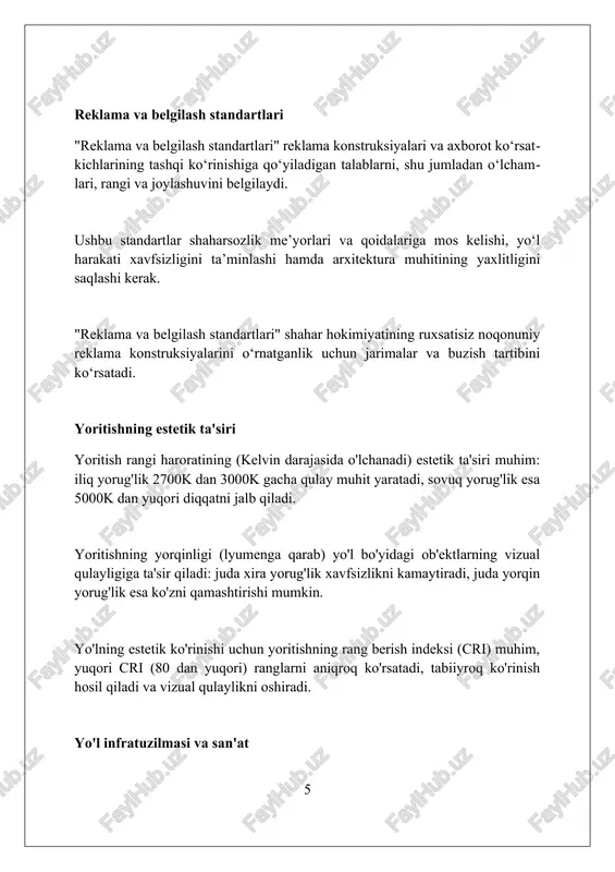 % holatda haydovchilar kayfiyatiga ijobiy ta'sir ko'rsatadi. tavsiyalarda aniq, realistik va o'lchanadigan 3-5 ta taklif beriladi, misol uchun, yo'l bo'ylariga har 5 kilometrda gulzorlar yaratish maqsadga muvofiq. agar yo'l estetikasi bo'yicha davlat standartlari (o'z dst) mavjud bo'lsa, xulosa va tavsiyalarda ularga 80% mos kelish darajasiga erishish zarurligi ko'rsatilishi mumkin. xulosa yo'l estetikasiga oid majburiy darsliklar yo'l infratuzilmasini yaxshilash, haydovchilarga qulaylik yaratish va atrof-muhitga ijobiy ta'sir ko'rsatishga yordam beradi. foydalanilgan adabiyotlar 1. yo'l estetikasiga oid majburiy darsliklar (afsuski, bu kabi umumiy nomdagi darsliklar haqida ma'lumot yo'q. qonunchilikda yo'l qurilishi va foydalanish standartlari mavjud, estetika esa ularning bir qismidir.) 2 ( 0 0 0 ) ( 7 )