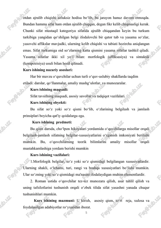 , tiqmachoq, bo‘liq, ingichka, yo‘g‘on kabi. bu sifatlar predmetning ichki va tashqi shakl ko‘rinishlarini ifodlaydi. hajm bildiradigan siftalar. bunday siftalar predmetning kaatta-kichikligi, uzun-qisqaligi, past-yualandligi, keng-torligi kabi xussuiyatlarni bildiradi. so‘qmoq katta yo‘qga tutashgan joydan bepoyon dala boshlanar edi. (a.q.). xarakter-xususiyat bildiradigan sifatlar. bunday sifatlar jonli va jonsiz predmetlarning o‘ziga xos xussuiyatlarini bildiradi. himmatli, qo‘li ochiq, odamshavanda bir yigit yelganlarni qarshi olardi. hid bildiruvchi sifatlar: oshxonadan dimog‘imga ishtahani ochuvchi yoqimli ovqat hidi gup etib urildi. holat bildiradigan sifatlar. bunday sifatlar predmetning doimiy va doimiy bo‘lmagan belgisini bildiradi: sovuq, havo, baquvvat odam. holat bildiruvchi sifatlar 2 xil bo‘ladi: a) psixik holatni ifodalaydi: xursand, xafa, kasal, injiq, joxil. u mahallada katta-kichik: hamma bilan salomlashar, xursand kishi bilan chaqchaqlashib xafa bilan dardlashar edi. b) tabiiy holatni ifodalaydi: yosh, qari, keksa. savalab yoqqan yomg‘irdan so‘ng oftobning qizib ketishi qari mudarris kamoliddin mahmudni ham xujrasidan chiqarib yubordi. (m.i.) o‘rniga ko‘ra belgi bildiradigan sifatlar: uydagi gap ko‘chaga chiqmasin, …