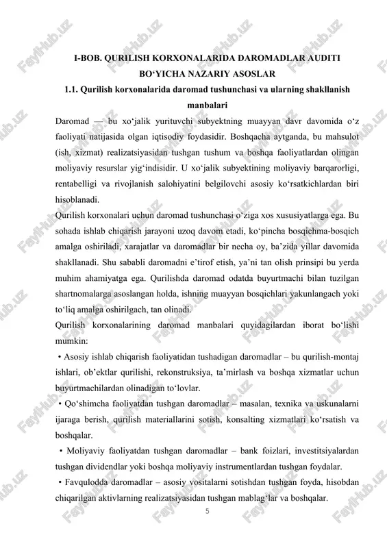 chish maqsadida endi “qo’l boshqaruvi”dan – aniq natijaga ishlaydigan tizimli boshqaruvga o’tish vaqti keldi” deb ta’kidlagani bejiz emasdir. keng ko’lamli va samarali islohotlarimiz natijasida yalpi ichki mahsulot hajmi ilk bor 80 milliard dollardan oshdi. iqtisodiyotimizga shu yilning o’zida 8 milliard dollar to’g’ridan-to’g’ri xorijiy investisiyalar kirib keldi, eksportimiz esa, 19 milliard dollarga yetdi90 . davlat statistika qo’mitasi ma’lumotlariga ko’ra, 2022-yilning yanvar-noyabr oylarida o’zbekistonda 115,1 trln. so’mlik qurilish ishlari bajarilgan. bajarilgan qurilish ishlari hajmi o’tgan yilning mos davriga nisbatan 5,7 % ga oshgan (1-rasm). 2022 yilda o’zbekistonda yalpi ichki mahsulotni iqtisodiy o’sish sur’ati 5,9 foizni tashkil etib, 2023 yilda 6,2 foiz, 2024 yilda 6,6 foiz o’sishga erishish rejalashtirilgan. yaim hajmi qariyb 840 trln so’mga yetishi ko’zda tutilgan edi. ma’lum qilinishicha, 2022 yilda asosiy tarmoqlar kesimida yalpi ichki mahsulot tarkibi quyidagicha shakllanadi: sanoat - 217,7 trln so’m, qishloq xo’jaligi - 207,6 trln so’m, qurilish - 52,5 trln so’m, xizmatlar sohasi - 300,3 trln …