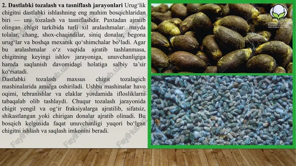 urug‘lik chigitni dastlabki ishlash texnologik reglamenti - Page 5