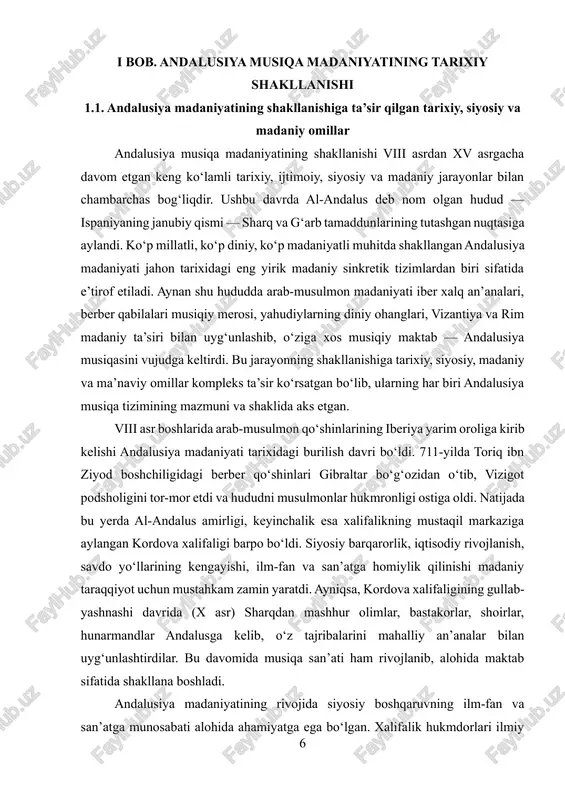 sharqdan mashhur olimlar, bastakorlar, shoirlar, hunarmandlar andalusga kelib, o‘z tajribalarini mahalliy an’analar bilan uyg‘unlashtirdilar. bu davomida musiqa san’ati ham rivojlanib, alohida maktab sifatida shakllana boshladi. andalusiya madaniyatining rivojida siyosiy boshqaruvning ilm-fan va san’atga munosabati alohida ahamiyatga ega bo‘lgan. xalifalik hukmdorlari ilmiy va madaniy hayotni qo‘llab-quvvatlagan, musiqa, adabiyot, falsafa, tibbiyot kabi sohalar bo‘yicha maxsus maktablar tashkil qilganlar. kordova saroyida musiqa maktabining shakllanishi ham bevosita hukmdorlarning homiyligi bilan bog‘liq bo‘lib, bu maktab keyinchalik butun andalusiya bo‘ylab tarqalgan musiqiy an’analar tizimining markaziga aylandi. andalusiya musiqa madaniyatining asosiy shakllanish davrida saroy musiqachilari kompozitsiya, ohang yaratish, cholg‘u ijrochiligi va nazariy bilimlar ustida ishlashgan. bu ilmiy-amaliy baza musiqaning keyingi taraqqiyotiga mustahkam poydevor bo‘ldi. tarixiy omillar qatori andalusiya madaniyatining shakllanishiga uning urbanizatsiya darajasi ham kuchli ta’sir ko‘rsatgan. kordova, granada, seviya, malaga kabi shaharlar o‘sha davr yevropasining eng rivojlangan markazlari bo‘lib, ularda kutubxonalar, madrasalar, ilmiy markazlar, teatr va musiqa yig‘inlari mavjud edi. kordova shahri x asrda dunyodagi eng …