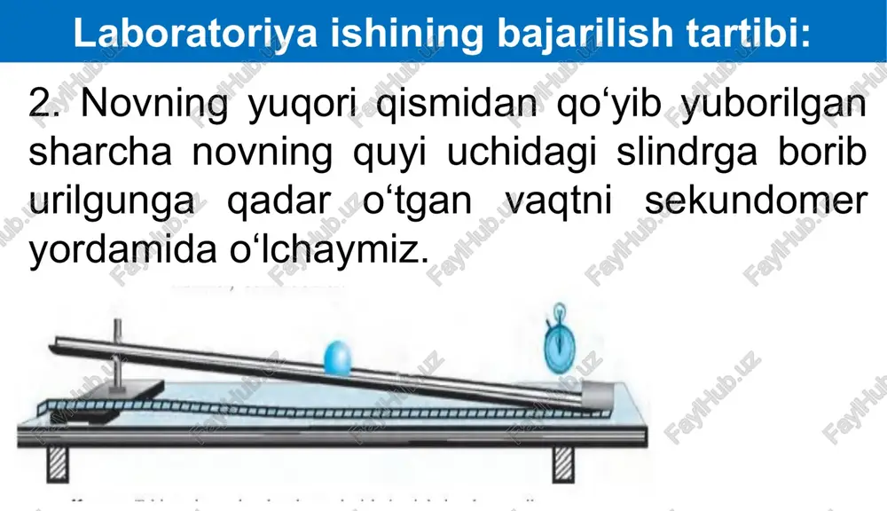 tekis o‘zgaruvchan harakatlanayotgan jism tezlanishini aniqlash - Page 5