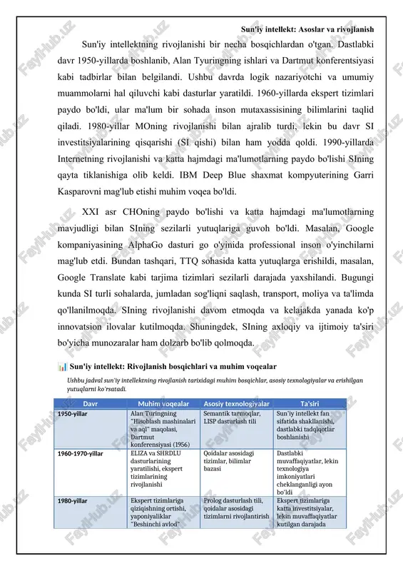 yozish qobiliyatiga ega. nlp sohasidagi rivojlanishlar, inson va kompyuter o'rtasidagi muloqotni yanada tabiiy va samarali qilishga qaratilgan. sun'iy intellektning amaliy qo'llanilishi sun'iy intellekt texnologiyalari turli sohalarda keng qo'llanilmoqda. sog'liqni saqlash sohasida si kasalliklarni erta tashxislash, shaxsiy davolash rejalashtirish va dori yaratish jarayonlarini tezlashtirish uchun ishlatiladi. misol uchun, radiologik tasvirlarni analiz qilish orqali saratonni aniqlashda si inson-shifokorlarga qaraganda ko'proq aniqlikka erisha oladi. moliya sohasida si firibgarlikni aniqlash, kredit riskini baholash va avtomatlashtirilgan savdo algoritmlarini ishlab chiqish uchun qo'llaniladi. chakana savdoda esa, si mijozlar xulq-atvorini tahlil qilish, shaxsiy tavsiyalar berish va logistika jarayonlarini optimallashtirish uchun ishlatiladi. transport sohasida avtonom avtomobillar sining eng ko'zga ko'ringan qo'llanilishidir. google'ning waymo va tesla kabi kompaniyalar avtonom avtomobillarni ishlab chiqish va sinovdan o'tkazishda katta yutuqlarga erishdilar. bu avtomobillar sensorlar va si algoritmlari yordamida atrof-muhitni anglaydi va mustaqil ravishda harakatlana oladi. ta'lim sohasida si shaxsiy o'quv dasturlarini yaratish, o'quv jarayonini moslashtirish va o'quvchilarning muammolarini aniqlash uchun ishlatiladi. bundan …