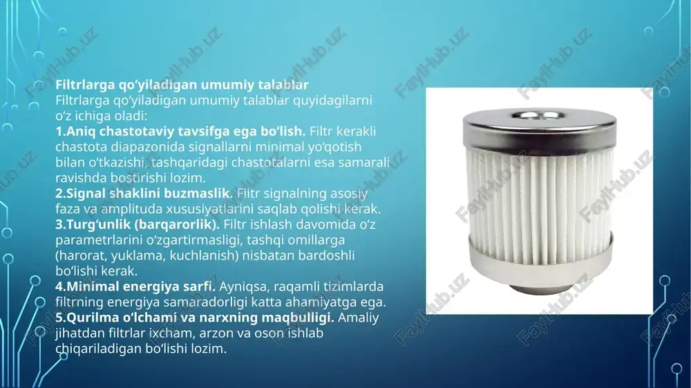 filtrlarga qo’yiladigan asosiy talablar - Page 5