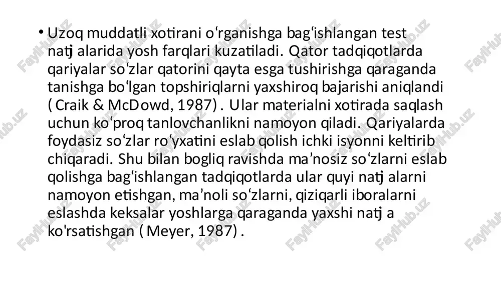 o‘ladi (masalan, sinfdoshlari bilan uchrashganda) hamda ichki nizolarga olib keladi. ba’zan qarilikni anglash bilan bogliq inqiroz o‘smirlik davridagi inqiroz bilan tenglashtiriladi (bunda ham o‘zining o‘zgargan tanasiga yangicha munosabatni ishlab chiqishdan iborat), lekin qarilik inqirozi oglrroq kechadi keksa psixologik yoshga olish muvaffaqiyatini e.erikson oldingi yosh inqirozlarini ijobiy hal qilish bilan boglaydi. eriksonning ta’kidlashicha, donishmandlik ruhning ma’lum holati bolib, bunda olmish, hozir va kelajakka bir vaqtda boqish, hayot tarixini tasodiflardan xalos etish hamda avlodlar bilan aloqa o‘rnatish sifatida talqin etiladi. donishmandlik - keksalik davrining eng yuksak yutug‘idir. keksalik davridagi insonlarga emotsional sohada ham maxsus o'zgarishlar xos. bu affektiv reaksiyalarning kuchayishi (kuchli asab qo‘zg‘alishi), sababsiz xafa bo‘lish, yig‘lash va boshqalarda namoyon bo‘ladi. qariyalarda o‘tmish qadriyat hisoblanadi. kaliforniya universiteti olimlarining 40 yillik longityud tadqiqot natijalaridan ma’lum bolishicha, 30 yoshda emotsional va psixologik barqaror faol shaxslar 70 yoshda ham o‘z faolliklarini saqlab qoladi. qariyalarning ijtimoiy va psixologik mavqesini belgilaydigan muhim omillardan biri jismoniy sog'liq, jismoniy …