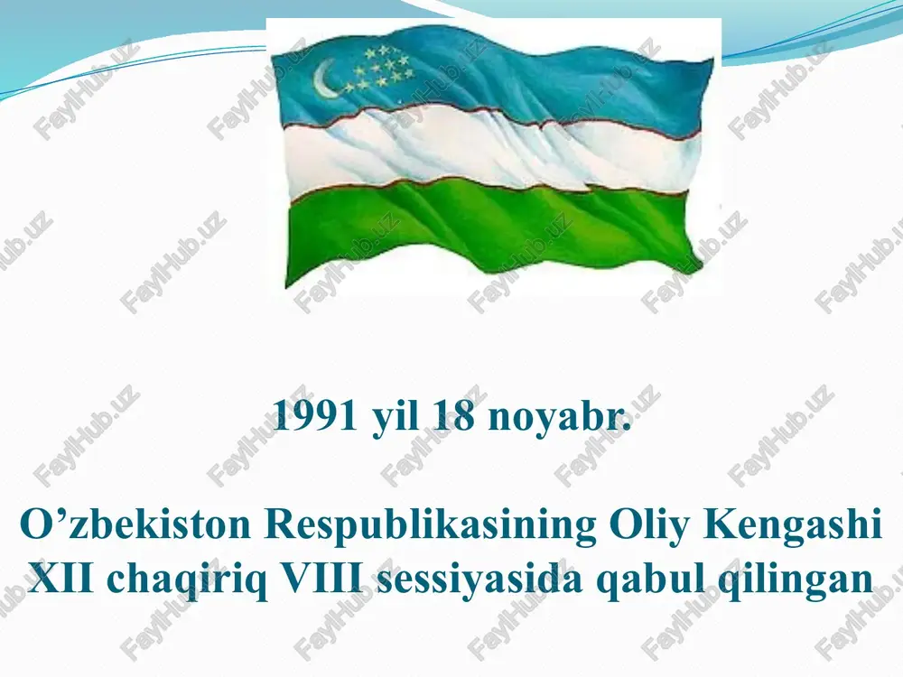 tomonidan tuzilgan jahon reytingida o'zbekistonda o'sib kelayotgan yosh avlod salomatligi haqida eng ko'p g'amxo'rlik ko'rsatayotgan davlatlar o'ntaligiga kirdi. tarixan qisqa davrda mamlakatimiz iqtisodiyoti qariyb 6 barobar o'sdi, aholi jon boshiga real daromadlari 12 barobar oshdi, bunga erishish uchun o'tgan davr mobaynida iqtisodiyotimizga 190 mlrd. dollar hajmidagi investitsiyalar, jumladan, 65 mlrd. dollardan ortiq xorijiy sarmoyalar jalb etildi. iqtisodiyotda sanoatning ulushi 34 foizni, eksport tarkibida tayyor mahsulotlar ulushi 70 foizdan ziyodni tashkil etmoqda. erishilayotgan yutuqlar va kelgusi rejalar (videoresursga o'tish uchun belgini bosing. 01:59) savol va topshiriqlar: 1. mustaqillikni tezlashtirgan omillar nimalarda namoyon bo‘ldi? 2. daftaringizga 1991-yil avgust oyida sodir bo‘lgan va o‘zbekiston mustaqilligiga olib kelgan 3 ta muhim voqeani yozing va izohlang. 3. o‘zbekiston respublikasi konstitutsiyasining yaratilish jarayoni qancha muddat davom etdi. olgan bilimlaringizga tayanib, uning yaratilishini bosqichlarga bo‘lib davrlashtiring. 4. “mustaqillik deklaratsiyasi” va “o‘zbekiston respublikasining mustaqillik asoslari to‘g‘risida”gi qonunni topib, ikkita jadvalda bir xil mazmunli me’yorlar va farqli tomonlarni yozing. …