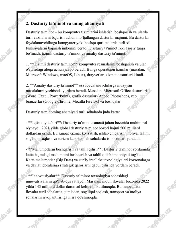 dan tashkil topadi. har bir jadval birlashtirilgan ma'lumotlar to'plamini bildiradi va bu turdagi tizimlarda sql (structured query language) dan foydalaniladi. mbbt'ning asosiy vazifalari: 1. **ma'lumotlarni ta'riflash**: ma'lumotlar bazasini strukturalashtirish va ma'lumotlarni qanday qilib saqlashni aniqlash. 2. **ma'lumotlarni manipulyatsiya qilish**: ma'lumotlar bazasiga yangi ma'lumotlarni qo'shish, mavjudlarini yangilash va yo'q qilish. 3. **ma'lumotlarni qidirish**: ma'lumotlarni tartibga solish va ularga oid ma'lumotlarni topishga imkon berish. 4. **xavfsizlik**: ma'lumotlar buzilishining oldini olish va ruxsatsiz kirishni cheklash. 5. **zaxira va tiklash**: ma'lumotlar yo'qolganda yoki buzilganda, ulardan nusxa olish va qayta tiklash imkoniyatini ta’minlash. mashhur mbbt'lar qatoriga orikeys mysql, oracle, microsoft sql server, postgresql, va mongodb kiradi. ular orasida mysql ochiq manbali bo’lib, ko'pgina veb-ilovalarda ishlatiladi. oracle esa katta miqyosli korporativ ilovalar uchun qulay va xavfsiz yechimlarni taqdim etadi. microsoft sql server windows muhitida keng qo'llaniladi va power bi bilan integratsiyalash uchun qulaydir. postgresql esa ochiq manbali bo'lib, kuchli funksional xususiyatlari va kengaytiriluvchanligi bilan ajralib turadi. …