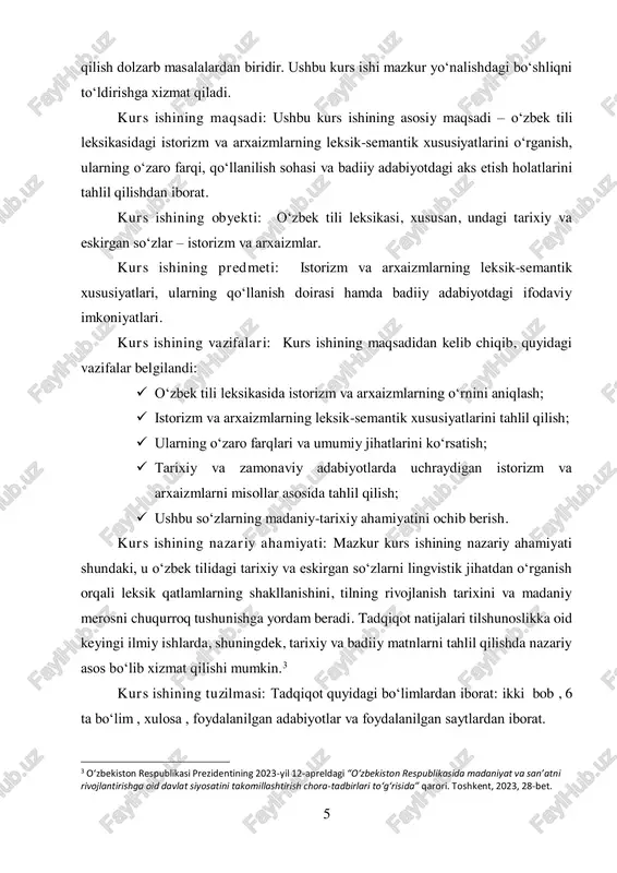 di. leksika tilning asosiy qismlaridan bo‘lib, unda tilning ma’no va mazmuni, xususiyatlari va taraqqiyoti aks etadi. o‘zbek tili leksikasi asrlar davomida o‘zgarib, rivojlanib, yangi so‘zlar va ifodalar bilan boyidi. bu jarayon davomida tilda o‘zgarishlar, yangi so‘zlarning kirib kelishi, eskilarining esa yo‘qolishi kuzatiladi. o‘zbek tili leksikasining umumiy tavsifi uning tarkibidagi turli qatlamlar va ularning o‘zaro bog‘liqligini ko‘rsatadi. leksika – bu nafaqat so‘zlar, balki so‘zlarning ma’nosi, ularning ishlatilish doirasi va vaqt o‘tishi bilan yuz beradigan o‘zgarishlarni o‘z ichiga oladi. o‘zbek tili leksikasi o‘zining boy tarixiy va madaniy merosi bilan ajralib turadi. bu til nafaqat o‘zbek xalqining, balki markaziy osiyoning boshqa xalqlari bilan bo‘lgan aloqalarini, ularning tarixi va madaniyatini ham aks ettiradi. o‘zbek tili leksikasining tarkibida quyidagi asosiy qatlamlar mavjud:  normativ leksika – bu tilning asosiy, keng tarqalgan va jamiyatda ommalashgan so‘zlari. ular barcha sohalarda, shu jumladan, kundalik hayotda, ilmiy, texnik va boshqa sohalarda qo‘llaniladi. normativ leksika tilning normal holati bo‘lib, u …