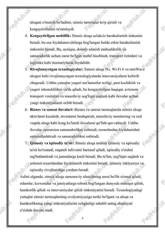 gi pasayish: ko'p yo'nalishli pasayish deb ham ataladigan kichik o'lchamdagi pasayish turli xil tarqalish kechikishlari va zaiflashuvlari bilan bir nechta signal yo'llarining superpozitsiyasi tufayli yuzaga keladi. bu hodisa konstruktiv va halokatli shovqinlarni keltirib chiqaradi, natijada qisqa masofalarda signal kuchining tez o'zgarishiga olib keladi. ushbu simsiz kanal xususiyatlarini tushunish simsiz aloqa tizimlarida signalning tarqalishi, zaiflashishi va susayishi ta'sirini yumshatish uchun juda muhimdir. antenna xilma-xilligi, tenglashtirish va quvvatni nazorat qilish kabi texnikalar ushbu kanal buzilishlari mavjud bo'lganda signalning ishonchliligi va sifatini yaxshilash uchun qo'llaniladi. bundan tashqari, simsiz aloqa tizimlarining real muhitda ishlashini bashorat qilish va optimallashtirish uchun kanallarni modellashtirish va simulyatsiya vositalaridan foydalaniladi. umuman olganda, simsiz kanal xususiyatlarini to'liq tushunish turli masofalarda va turli xil ish sharoitlarida ma'lumotlarni ishonchli tarzda uzata oladigan mustahkam va samarali simsiz aloqa tizimlarini loyihalash uchun juda muhimdir. 3. simsiz tarmoqlardagi xavfsizlik muammolarini, jumladan tinglash, ushlash va ruxsatsiz kirishni tushunish. simsiz tarmoqlardagi xavfsizlik muammolari simsiz aloqaning translyatsiya xususiyati …