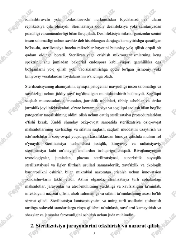 lizatsiya jarayonlarining muntazam monitoringi harorat, bosim, ta'sir qilish vaqti va sterilant konsentratsiyasi kabi muhim parametrlarni doimiy ravishda baholashni o'z ichiga oladi. monitoring sterilizatsiya sharoitlari mikroblarni o'ldirishning istalgan darajasiga erishish uchun belgilangan diapazonlarda qolishini ta'minlaydi va shu bilan birga sezgir materiallarga zarar yetkazish xavfini kamaytiradi. 2. biologik ko'rsatkichlar: biologik ko'rsatkichlar (bi) chidamli mikroorganizmlarning ma'lum populyatsiyasida sterilizatsiya agentining o'limga olib kelishini bevosita baholash orqali sterilizatsiya jarayonlarini tasdiqlash uchun ishlatiladi. bi standartlashtirilgan mikrobial spora chiziqlari yoki suspenziyalaridan iborat bo'lib, ular sterilizatsiya sharoitlariga ta'sir qiladi va keyin mikroblarning o'sishi yoki yo'qligini aniqlash uchun inkubatsiya qilinadi. ijobiy bi natijasi jarayonning noto'g'riligini, tergov va tuzatish harakatlarini talab qiladi. 3. kimyoviy ko'rsatkichlar: kimyoviy ko'rsatkichlar (ci) sterilizatsiya sharoitlariga ta'sir qilishni ko'rsatish uchun vizual yoki kimyoviy signal beradi. ci odatda sterilizatsiya yuklarining o'ramiga yoki ichiga joylashtiriladi va maxsus sterilizatsiya parametrlariga ta'sir qilganda rangi o'zgarishi yoki boshqa aniqlanishi mumkin bo'lgan o'zgarishlarga duchor bo'ladi. ci mikroblarning halokatliligini bevosita o'lchamasa ham, ular …
