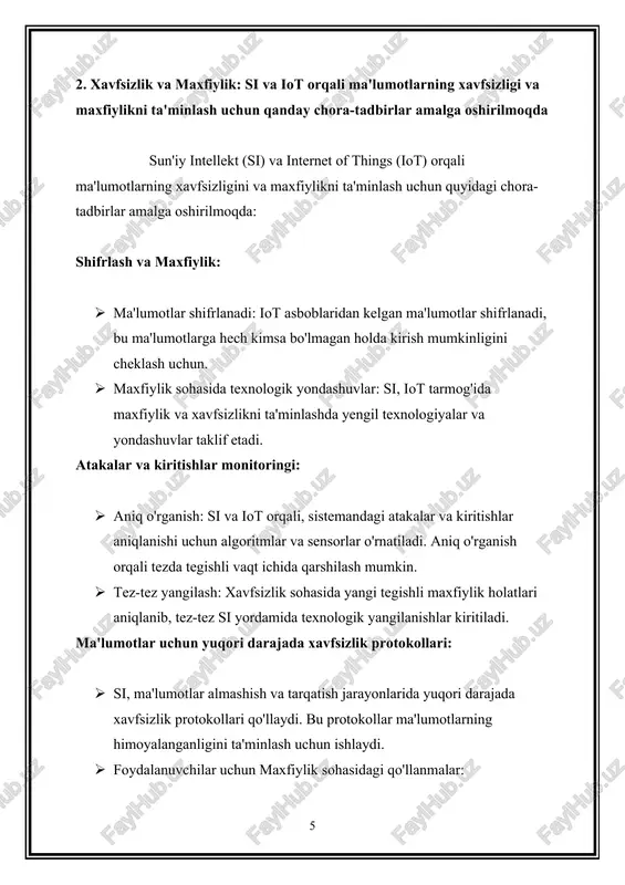 atlik ko'payadi. masofaviy boshqarish, avtomatik ishlar, yuqori samaradorlik va eng muhim - mijozlar uchun qulaylik. si va iot, mijozlar uchun yangi imkoniyatlar ochish, ularning xizmatlarga, mahsulotlarga va ma'lumotlarga oson kirishini va ularning sohalarida avtomatlashtirilgan, moslashtirilgan va yengil xizmatlar ko'rishini ta'minlaydi. bu asosda, mijozlar hayotini qulay va sog'liqni oshirish imkoniyatiga ega bo'ladi. 4. energiya samaradorligi: si va iotni qo'llash bilan energiya samaradorligi va isrofchiligini qanday o'zgartirish mumkin energiya samaradorligi va isrofchiligi, katta miqdordagi elektr energiyasini isrof etmaslik va uni samarali foydalanish orqali oshirishga qaratilgan jarayonlardir. si va iot (internet of things) texnologiyalari, energiya samaradorligini oshirish va isrofni kamaytirish uchun muhim vositalardir. si (sensory integration) - bu, ma'lumotlarni to'plash, uzatish va ma'lumotlar tahlili jarayonlarida foydalaniladigan texnologiyalarni integratsiya qilishni ifodalaydi. iot esa, bir-biriga bog'liq qurilmalar orqali ma'lumot almashish va ularga boshqarish imkoniyatini beradigan tarmoqni ifodalaydi. energiya samaradorligini oshirish uchun si va iot texnologiyalari quyidagi ko'rsatqichlarni o'z ichiga oladi: · ma'lumotlar to'plami va tahlili: …