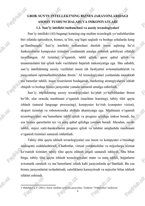 qlash va transport sohalarida keng qo‘llaniladi. masalan, ishlab chiqarishda sifat nazorati tizimlari kompyuter ko‘rish orqali mahsulotlarning sifatini avtomatik aniqlaydi. shu bilan birga, kompyuter ko‘rish texnologiyalari transport tizimlarida yo‘l harakati monitoringi, xavfsizlik tizimlarida yuzni aniqlash va jinoyatlarni oldini olishda qo‘llaniladi. ekspert tizimlar esa murakkab muammolarni hal qilishda inson ekspertlari bilimlaridan foydalangan holda qarorlar qabul qilish imkonini beradi. bu tizimlar diagnostika, moliyaviy tahlil va strategik rejalashtirish kabi sohalarda samarali ishlaydi. masalan, tibbiyotda ekspert tizimlar kasalliklarni tashxislashda shifokorlar bilan birga ishlaydi va aniqlikni oshiradi. shu bilan birga, ekspert tizimlar moliya va biznes jarayonlarida risklarni baholash va optimal qarorlar qabul qilishda muhim rol o‘ynaydi. robototexnika texnologiyalari esa ai tizimlarini fizik muhitda amaliyotga tatbiq etishga imkon beradi. avtomatlashtirilgan ishlab chiqarish liniyalari, logistika va ombor tizimlarida ishlaydigan robotlar ai algoritmlari yordamida murakkab vazifalarni bajaradi. shu tarzda, robototexnika ish unumdorligini oshiradi, ishchilar xavfsizligini ta’minlaydi va ishlab chiqarish jarayonini optimallashtiradi. sun’iy intellektning biznes jarayonlarini optimallashtirishdagi roli tobora ortib …