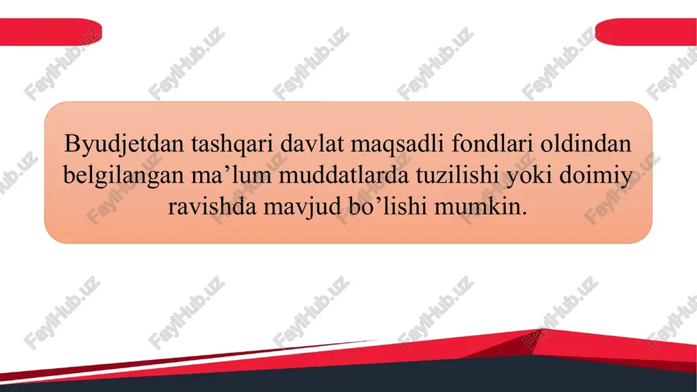 migratsiyasi agentligining xorijiy vakolatxonalarini tashkil etish, jihozlash va saqlab turish 10,0 bandlik va mehnat munosabatlari vazirligining mehnatni rag‘batlantirish jamg‘armasiga ajratmalar 2,1 boshqa xarajatlar 2,2 tez tibbiy yordamni rivojlantirish jamg‘armasi yil boshiga kutilayotgan qoldiq daromadlar prognozi 86,0 abonent raqamidan foydalanganlik uchun to‘lanadigan to‘lovlardan tushumlar 86,0 xarajatlar: 86,0 tez tibbiy yordam xizmatining maxsus avtotransportini xarid qilish va transport parkini o‘z vaqtida yangilash, shuningdek ularni zamonaviy tibbiyot uskunalari bilan jihozlash 26,0 tez tibbiy yordam xizmati faoliyatiga zamonaviy axborot-kommunikatsiya texnologiyalarini joriy etish 5,0 tez tibbiy yordam xizmati xodimlariga ustamalar, mukofot pullari va boshqa rag‘batlantiruvchi to‘lovlarni to‘lash 50,0 boshqa xarajatlar 5,0 yil oxiriga kutilayotgan qoldiq tadbirkorlik faoliyatini qo‘llab-quvvatlash davlat jamg‘armasi yil boshiga kutilayotgan qoldiq 790,0 daromadlar prognozi: 215,0 xalqaro moliya institutlari va boshqa donorlarning jamg‘armaga yuklangan vazifalarni amalga oshirish uchun jalb etiladigan kreditlari (qarzlari) va grantlari 110,4 kafilliklar berishdan tushadigan daromadlar 39,3 boshqa daromadlar 65,3 davlat budjetidan transfertlar 500,0 xarajatlar: 1 205,0 tijorat banklariga qarz …