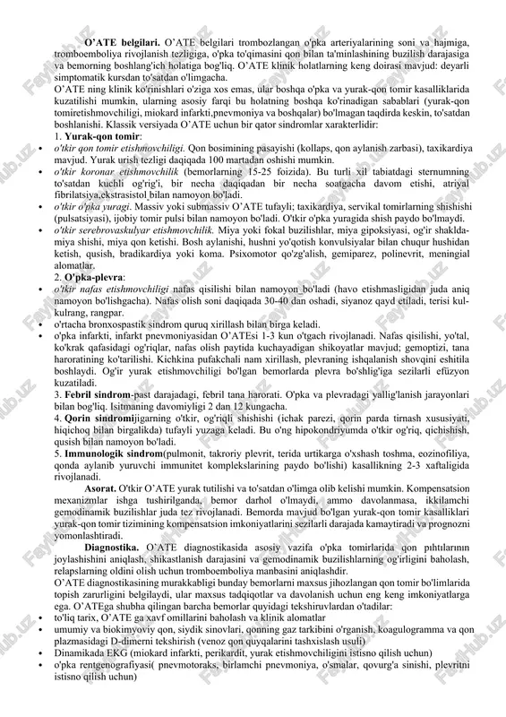 qilishi mumkin. nafas olish tezligining daqiqada 12 dan kamayishi nafas olishni to'xtatishi mumkin. nafas olish mushaklarining kuchsizligi va charchash sindromining ekstremal varianti paradoksal nafas olishdir. · nafas qisilishi. nafas qisilishi sub'ektiv ravishda bemorlarda haddan tashqari nafas olish harakatlari bilan havo yetishmaslik hissi sifatida seziladi. nafas olish yetishmovchiligi bilan nafas qisilishi jismoniy kuchlanishda ham, tinch holatda ham kuzatilishi mumkin. surunkali nafas etishmovchiligining keyingi bosqichlarida yurak yetishmovchiligi hodisalari qo'shilishi bilan bemorlarda shish paydo bo'lishi mumkin. \nafas olish yetishmovchiligini davolash. nafas olish yetishmovchiligi bo'lgan bemorlarni davolash quyidagilarni o'z ichiga oladi: · o'pka ventilyatsiyasi va qonni kislorod bilan ta'minlash uchun hayotni qo'llab-quvvatlash uchun maqbul bo'lgan tiklash va saqlash; · nafas olish yetishmovchiligining rivojlanishining asosiy sababi bo'lgan kasalliklarni davolash (pnevmoniya, ekssudativ plevrit, pnevmotoraks, bronxlar va o'pka to'qimalarida surunkali yallig'lanish jarayonlari va boshqalar). gipoksiyaning aniq belgilari bilan birinchi navbatda kislorodli terapiya (kislorodli terapiya) amalga oshiriladi. kislorodli ingalatsiyalar pao2\55— 60 mm.sim.ust ni ta'minlaydigan konsentratsiyalarda beriladi. ph va …