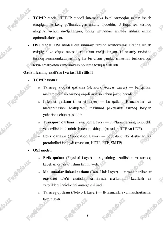 rini olib tashlash mumkin. masalan, yuqoridagi manzilni qisqartirilgan shaklda quyidagicha yozish mumkin: ruby copy code 2001:db8:85a3::8a2e:370:7334 bu yerda :: belgilari ketma-ket bo'lgan nollarni bildiradi va faqat bitta :: yordamida qisqartirish mumkin. ipv6 manzilining afzalliklari 1. kengaytirilgan manzil maydoni: ipv6 manzilining 128 bitli uzunligi ipv4 ning 32 bitidan ancha katta bo‘lib, bu internetdagi qurilmalar sonining cheksiz ko‘payishiga imkon yaratadi. ipv6 da 340 undecillion (10^38) manzil mavjud bo‘lib, bu ipv4 ning manzil imkoniyatlaridan qat'iy farq qiladi va kelajakda internet tarmog‘ining o‘sishiga xizmat qiladi. 2. ishonchli manzillash tizimi: ipv6 manzillari noyob va mustahkam bo‘lib, har bir qurilmaga o‘z manzili tayinlanadi. bu esa tarmoqni boshqarishni soddalashtiradi va manzillarni takrorlanishidan saqlaydi. ipv6 ning noyob manzillari internetdagi barcha qurilmalarni oson boshqarish imkonini beradi. 3. qo‘shimcha xavfsizlik imkoniyatlari: ipv6 protokoli xavfsizlikni oshirish uchun bir nechta yutuqlarni taqdim etadi. masalan, ipv6 da ma'lumotlarni shifrlash (ipsec) standart bo‘lgan va bu ma'lumotlar uzatishda xavfsizlikni ta'minlashga yordam beradi. ipv6 tizimi orqali …