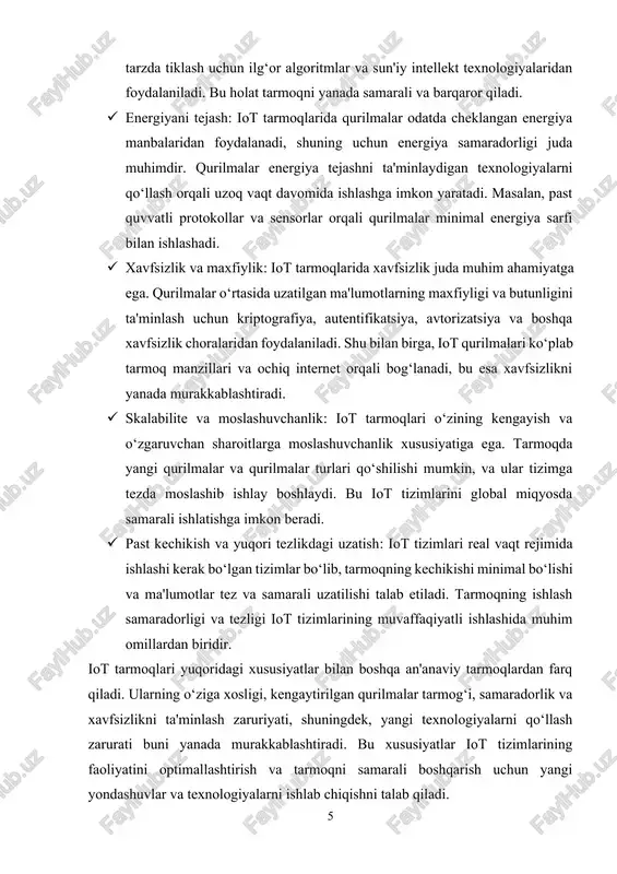 xavfsizlikni yaxshilaydi, chunki barcha xavfsizlik choralari markazda boshqariladi. kamchiliklari: · yuklama markazlashuvi: agar markaziy serverda muammo yuzaga kelsa, butun tarmoq ishlashiga ta'sir qilishi mumkin. · narxi: markaziy boshqaruv tizimlarini qurish va qo'llab-quvvatlash uchun ko'p resurs va xarajat talab etiladi. tarqatilgan boshqaruv tarqatilgan boshqaruv usulida tarmoq boshqaruvi va resurslarini turli tizimlar orasida taqsimlash amalga oshiriladi. har bir tarmoq qurilmasi yoki tizimi o'zining boshqaruv funktsiyalariga ega bo'ladi. bu usulda tarmoqning ishlashi va boshqaruvi turli joylarda bo'lib, tarmoqning barqarorligini ta'minlash uchun keng qamrovli tizimlar ishlatiladi. afzalliklari: · kengayish imkoniyati: tarmoqni kengaytirish oson, chunki boshqaruv tizimlari tarqatilgan. · resurslarning muvozanati: tarmoqni boshqarish uchun markazlashgan tizimlarga nisbatan kamroq yuklanish bo'ladi. · yuqori barqarorlik: tarmoqni boshqarishning tarqatilgan tizimlari bir-birini qo'llab-quvvatlashadi, bu esa tarmoqning barqarorligini oshiradi. kamchiliklari: · boshqaruvning murakkabligi: bir nechta boshqaruv tizimlarini muvofiqlashtirish qiyin bo'lishi mumkin. · xavfsizlikni boshqarish: tarqatilgan tizimlarda xavfsizlikni boshqarish markazlashtirilgan tizimga nisbatan murakkabroq bo'lishi mumkin. avtomatlashtirilgan boshqaruv avtomatlashtirilgan boshqaruv usulida tarmoqni …