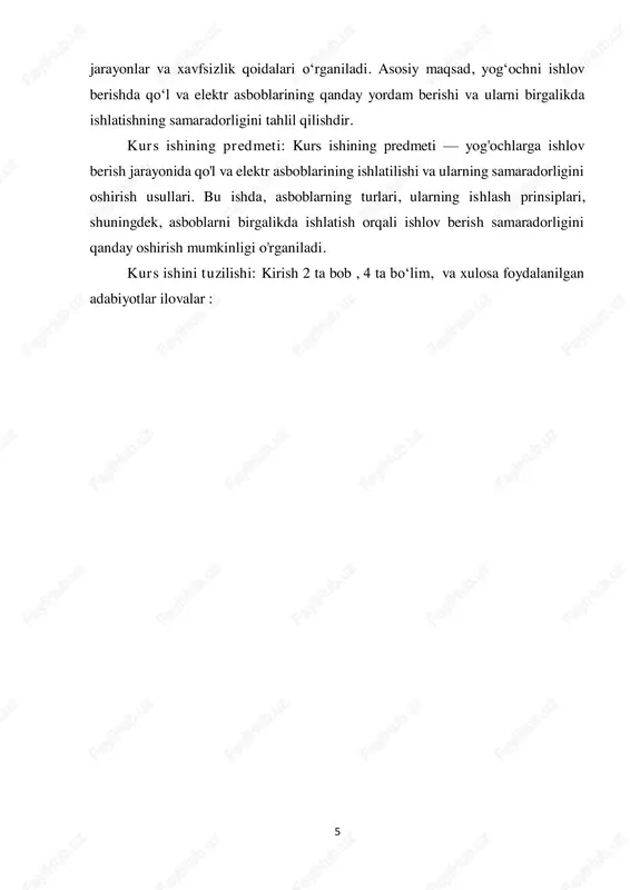 ulay va uzoq vaqt ishlashda qulaylik yaratadi. qo‘l asboblari, ayniqsa pichoq, va kabi asboblar yog‘ochga ishlov berish jarayonida juda muhim ahamiyatga ega. ularning har biri o‘zining xususiyatlariga ega bo‘lib, turli xil ishlov berish jarayonlarida samarali foydalaniladi. bu asboblar yordamida aniq va nozik ishlov berish mumkin bo‘lib, yog‘ochni o‘ymakorlik qilish, kesish va shakllantirishda katta yordam beradi. 8 qo‘l asboblari: qo‘l asboblari - bu ishchi tomonidan qo‘lda ishlatiladigan va hech qanday elektr energiyasini talab qilmaydigan asboblardir. ular yog‘ochni kesish, silliqlash, o‘ymakorlik qilish kabi ishlarni amalga oshirish uchun ishlatiladi. qo‘l asboblarining asosiy turlari quyidagilardan iborat: yog‘ochning sirtini tekislash, silliqlash yoki kerakli shaklni berish uchun ishlatiladi. bu asbob kichik va yengil bo‘lib, yog‘ochni o‘ymakorlik uchun foydalidir. chisel (o‘yma pichoq): yog‘ochni o‘ymakorlik qilishda, qiyin joylarni sathini tekislashda ishlatiladi. bu asbob ko‘pincha yog‘och ustalarining qo‘lida bo‘ladi. hammer (sanoat bolg‘asi): yog‘ochga ishlov berishda boshqa asboblarni ishlatish uchun zarba berish asbobidir. planer: yog‘ochning sirtini tekislash, tekislikni yaxshilash uchun …