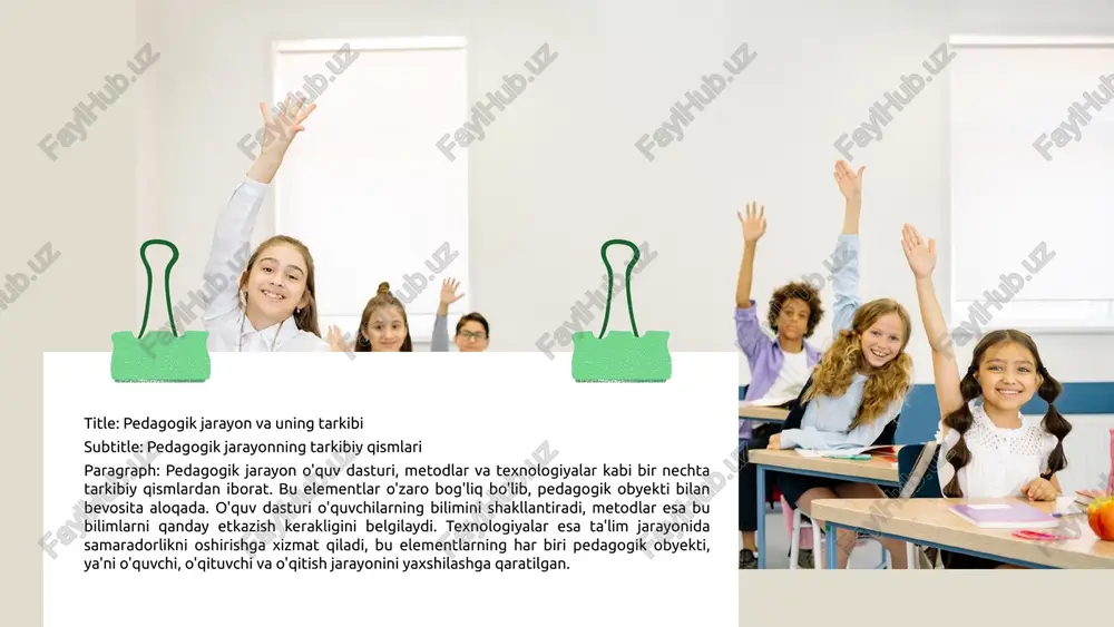 jarayonini yanada samarali va qulay qilishga yordam beradi. pedagogik psixologiya o'quvchilar va o'qituvchilar o'rtasidagi munosabatlarni o'rganadi. ushbu munosabatlar ta'lim muvaffaqiyatiga, o'quvchilarning motivatsiyasiga va o'qituvchilarning pedagogik uslublariga ta'sir qiladi. ta'limdagi global muammolar, masalan, ta'lim sifatini oshirish, ta'limga kirishni kengaytirish va ta'lim tizimlaridagi tengsizliklar bilan bog'liq. ushbu muammolarni hal etish ta'lim tizimini yanada rivojlantirishga xizmat qiladi. zamonaviy pedagogikaning kelajagi yangi yo'nalishlar va imkoniyatlar bilan bog'liq. yangi metodologiyalar, interaktiv ta'lim uslublari va zamonaviy texnologiyalar ta'lim jarayoniga yangi ko'rinishlar kiritadi. zamonaviy pedagogikada obyekti va psixologiya pedagogika fanining obyekti ta'lim jarayonida muhim rol o'ynaydi. obyekt tushunchasi, o'quvchilar va ta'lim beruvchilar o'rtasidagi o'zaro aloqalarning asosiy nuqtasini tashkil etadi. ta'lim jarayonida pedagogik ob'ektlar, o'quvchilarning bilim va ko'nikmalarini rivojlantirishda muhim ahamiyatga ega. ular o'qituvchilarga o'quvchilarni yanada samarali o'qitish va tarbiyalash imkonini beradi. pedagogik jarayonni ifodalovchi ilova sifatida, o'qituvchilarning o'zaro aloqalari va ta'lim metodlari namoyish etiladi. photo by aaron burden on unsplash obyekt va ta'lim jarayoni ta'lim jarayonida obyekti …